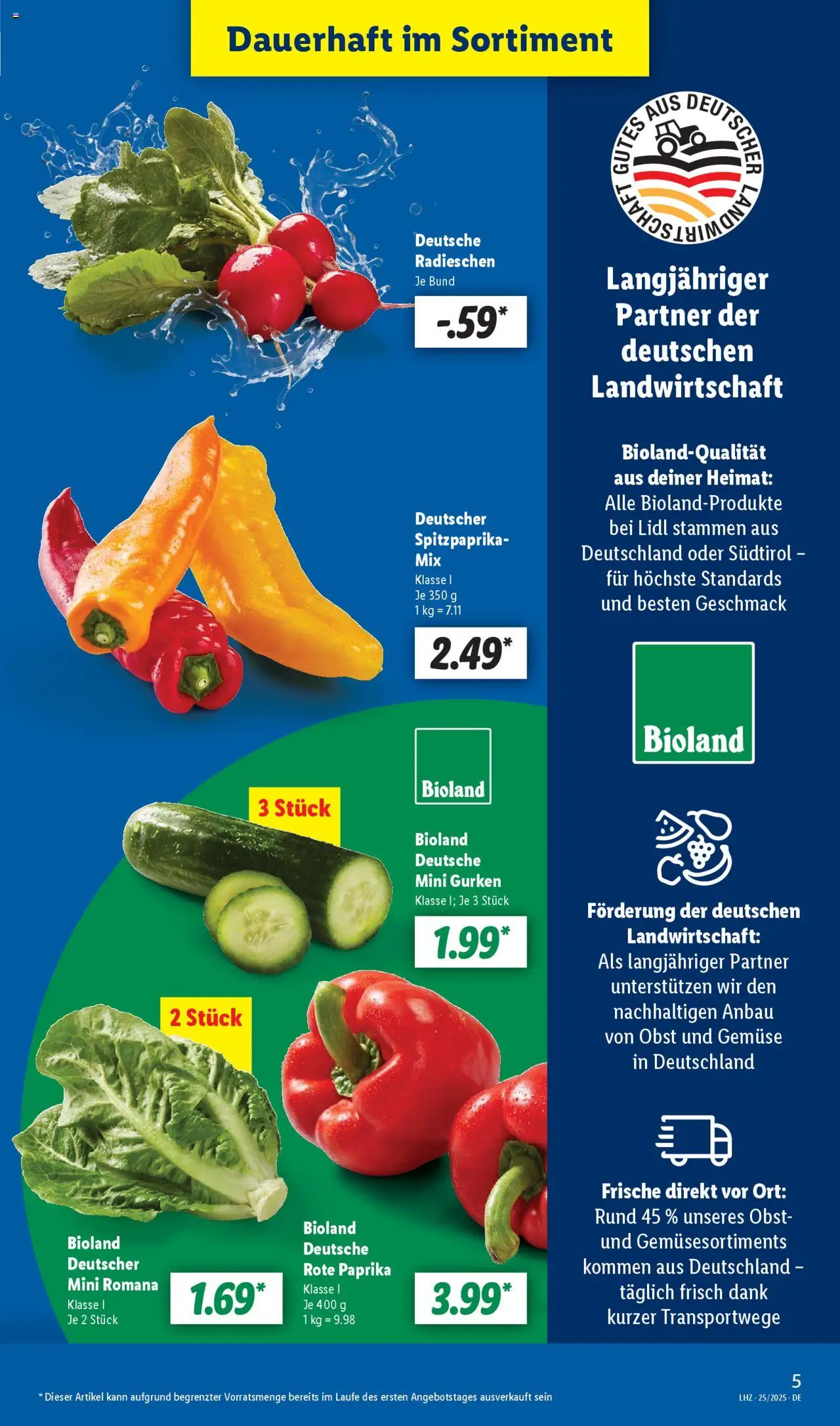 Lidl Prospekt 	 - gültig ab dem 16.06.2025 | Seite: 5 | Produkte: Gemüse, Paprika, Obst, Gurken