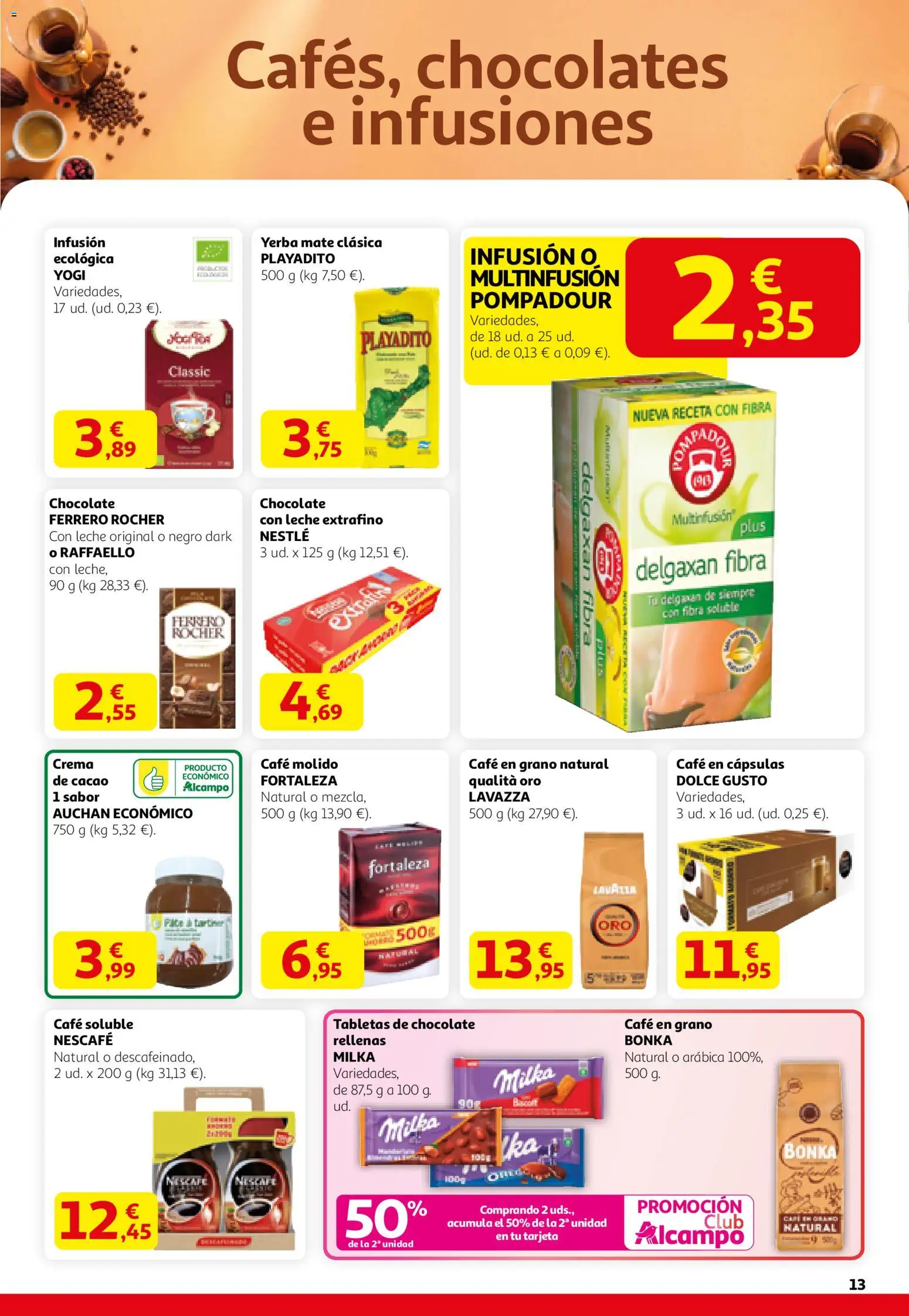 Alcampo - SS Nacional  │ válido desde el 12.02.2026 | Página: 13 | Productos: Leche, Café, Café molido, Φρυγανιές σικάλεως