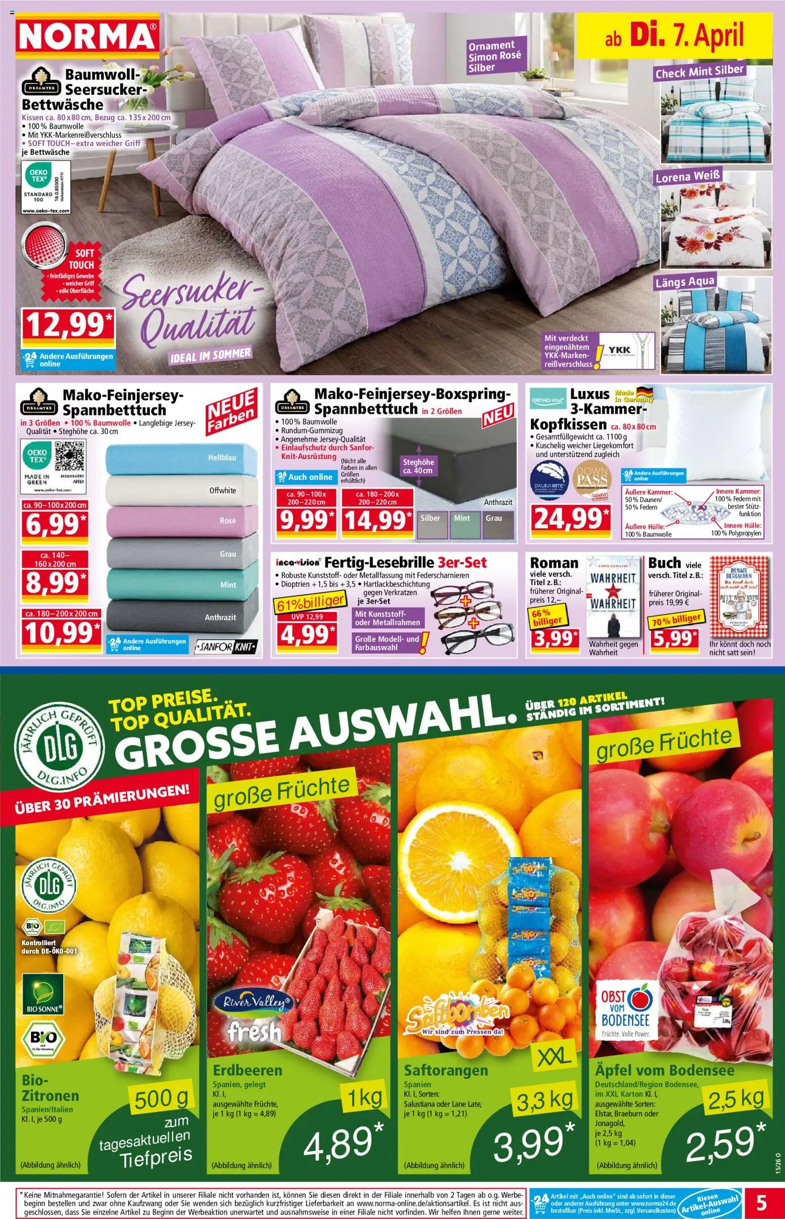 Norma Prospekt 	 – gültig ab 07.04.2026 | Seite: 5 | Produkte: Hülle, Bettwäsche, Äpfel, Erdbeeren