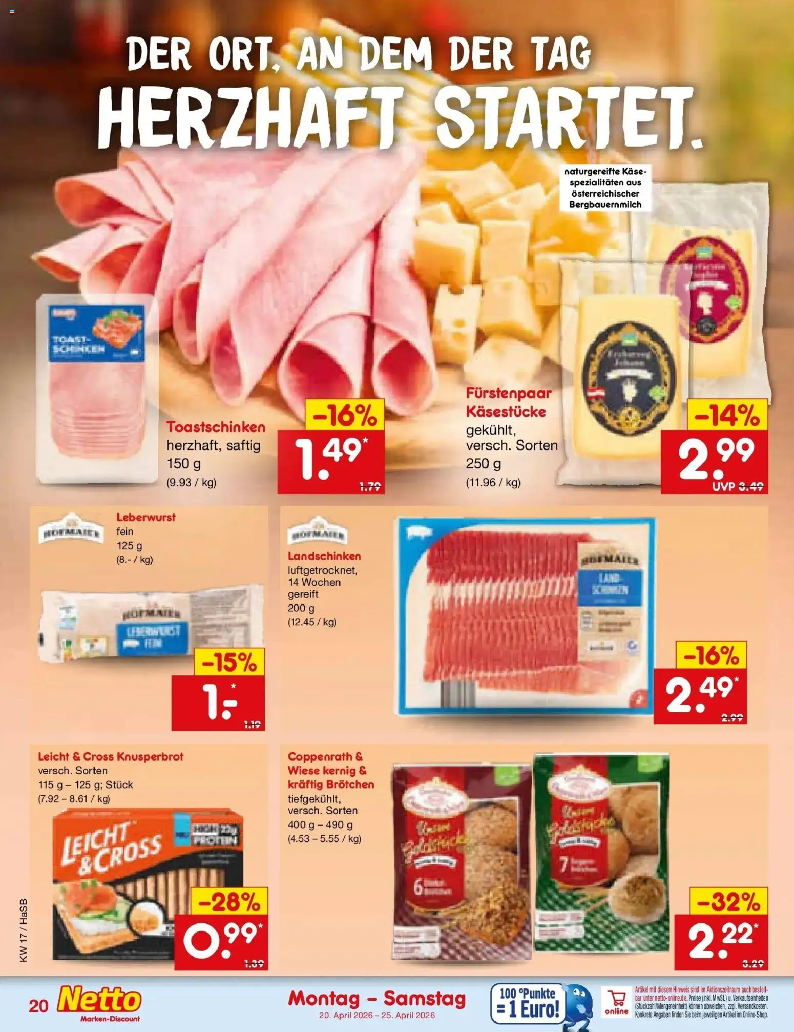 Netto Marken-Discount Prospekt Wuppertal	 – gültig ab 20.04.2026 | Seite: 22 | Produkte: Käse, Toast, Toastschinken