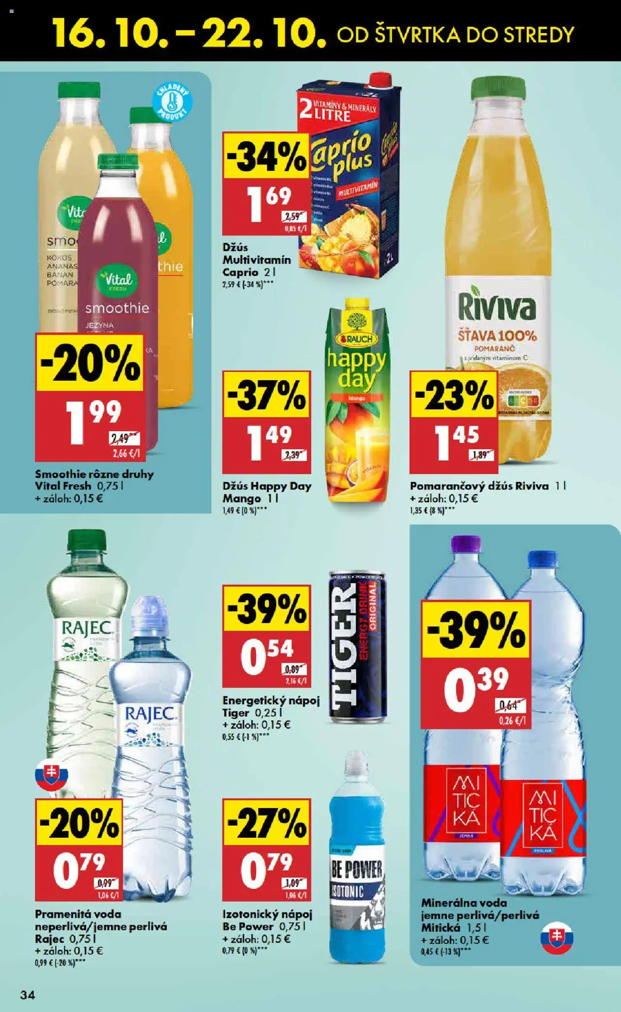 Nové Biedronka akcie – leták je platný od 16.10.2025 | Strana: 34 | Produkty: Rajec, Ananás, Voda, Energetický nápoj