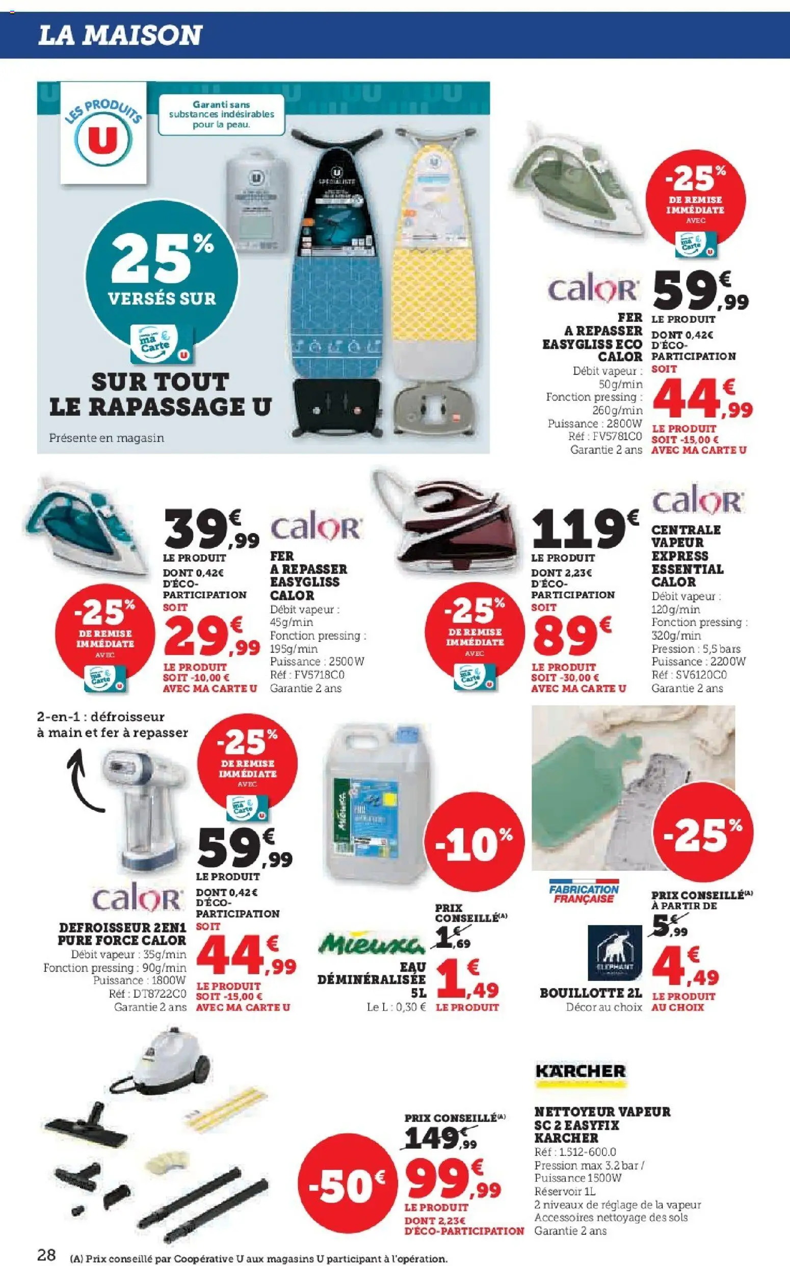 {H1} | Page: 28 | Produits: Fer à repasser, Nettoyeur vapeur, Centrale vapeur, Bouillotte