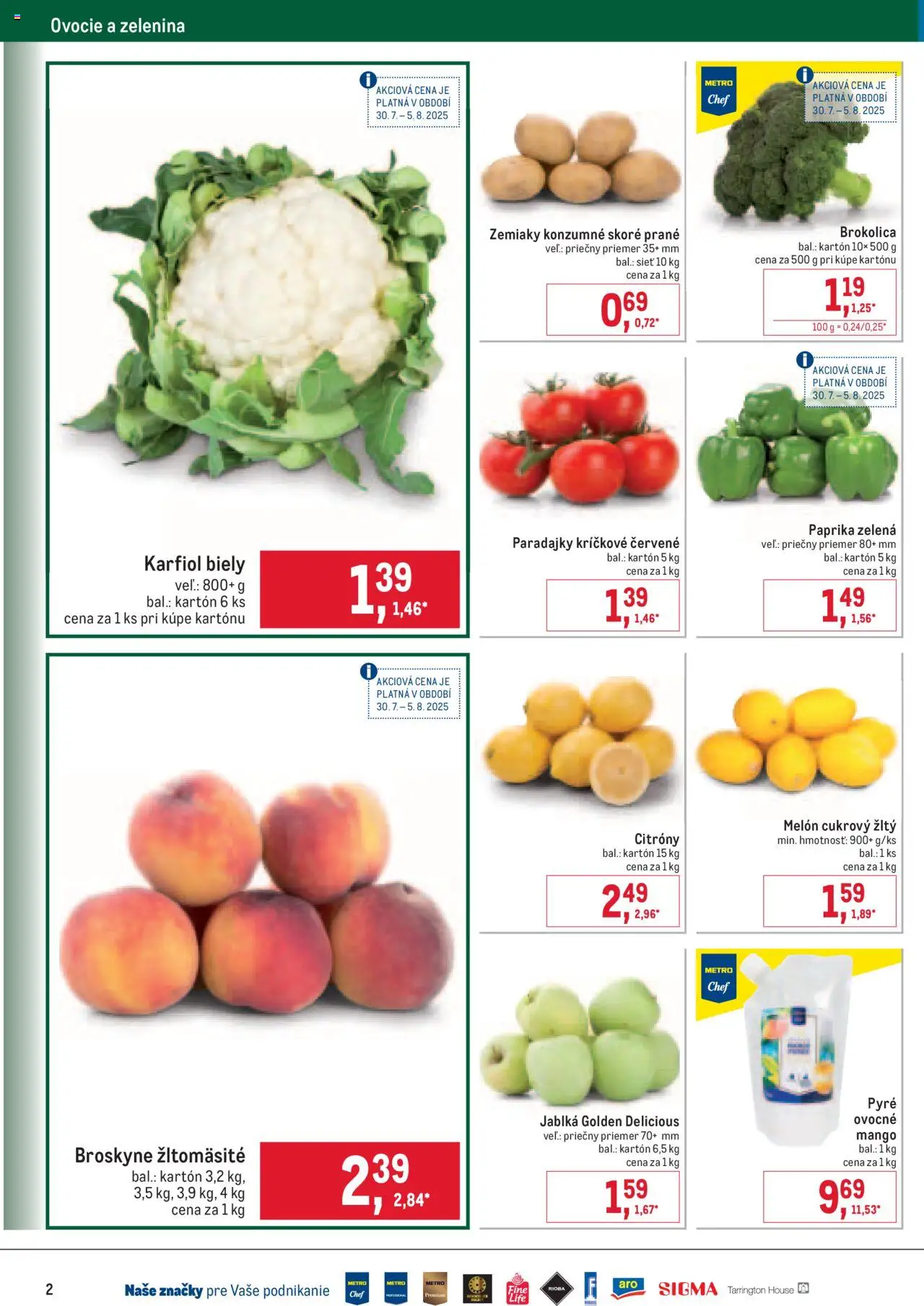 Metro Gastronómia │ platný od 30.07.2025 | Strana: 2 | Produkty: Paradajky, Citróny, Mango, Melón