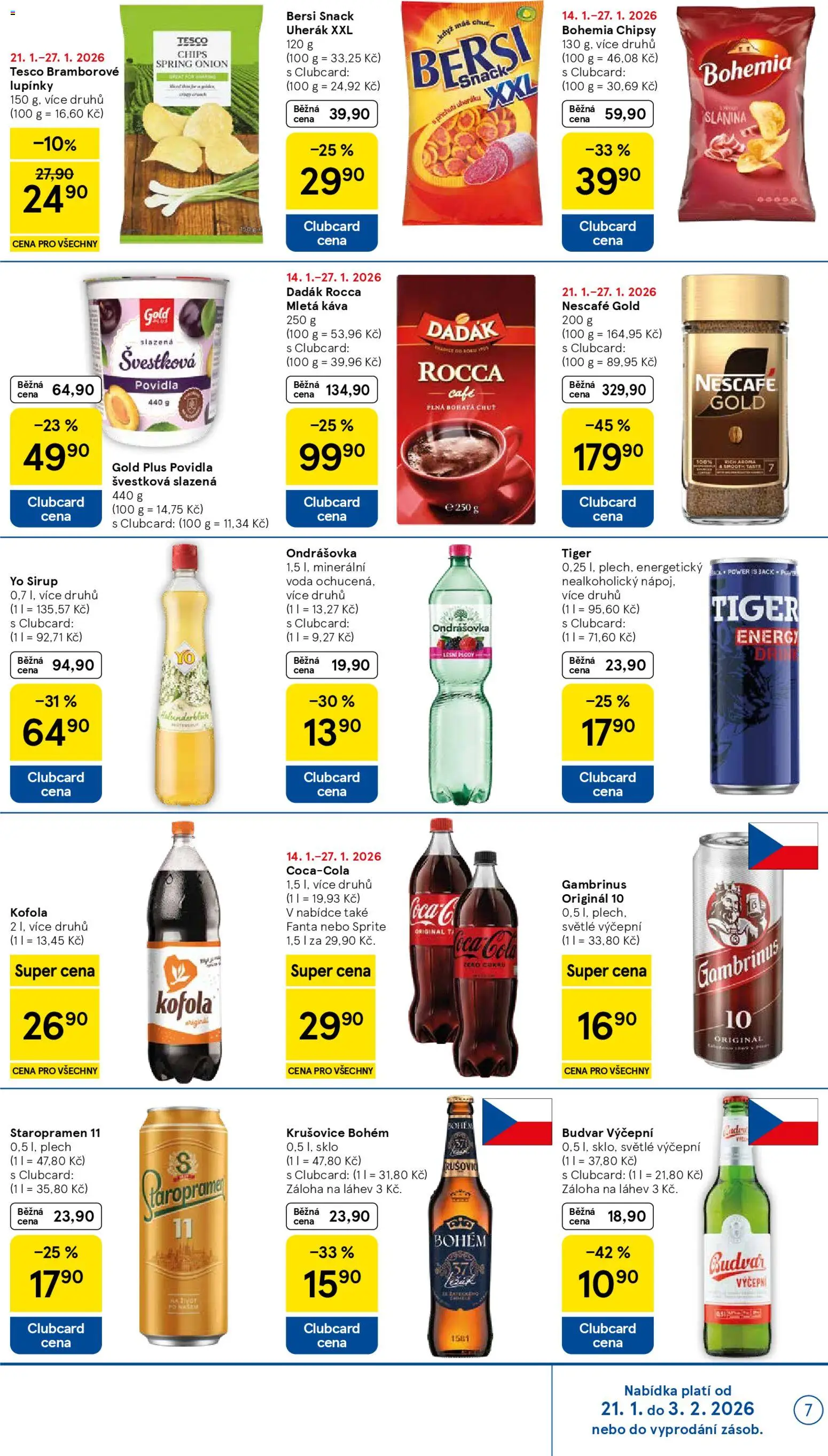Tesco leták - Supermarket od 21.01.2026 | Strana: 7 | Produkty: Káva, Yo sirup, Sprite, Energy drink