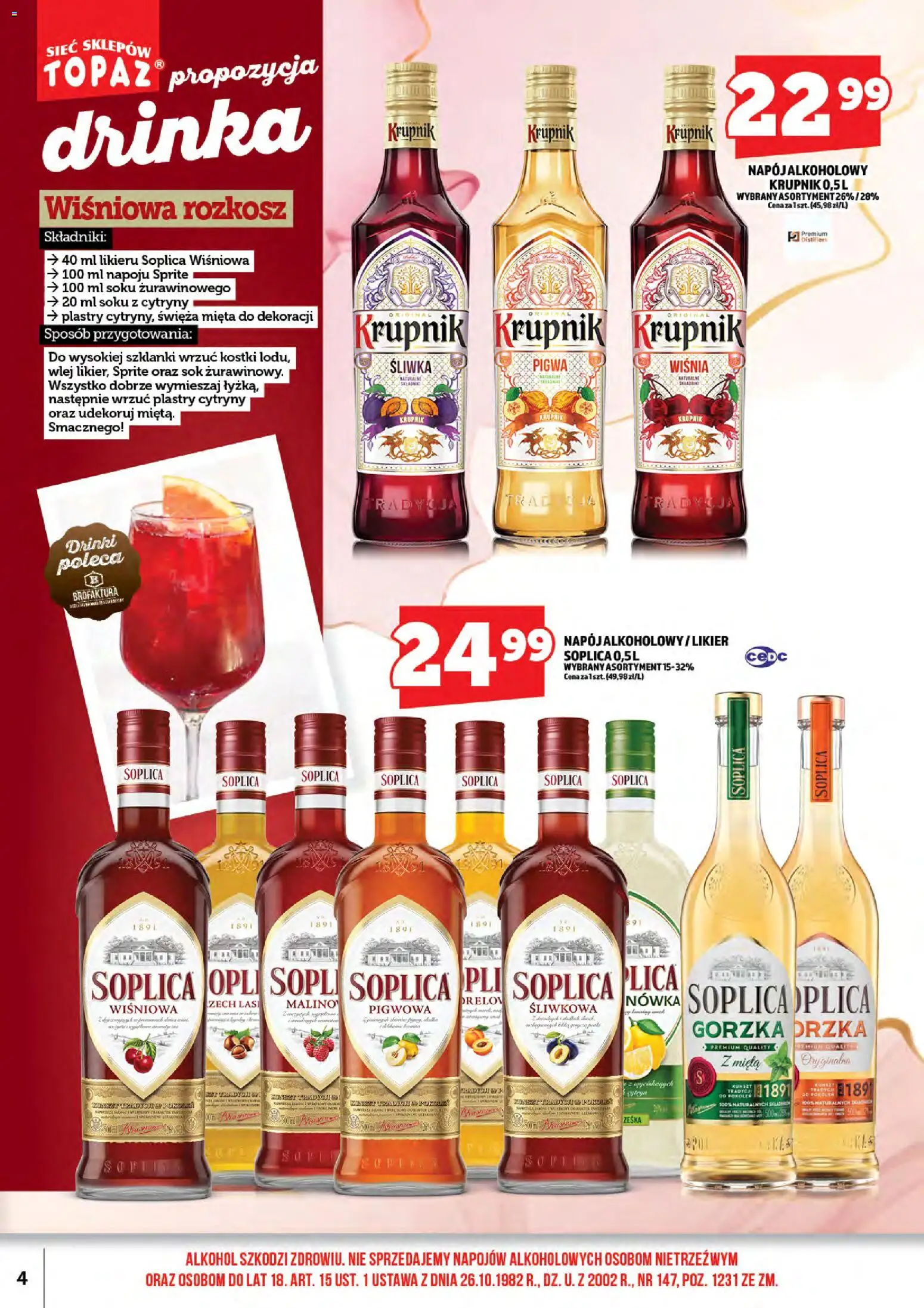 Topaz gazetka alkoholowa od 01.04.2026 | Strona: 6 | Produkty: Sprite, Cytryny, Sok, Alkohol