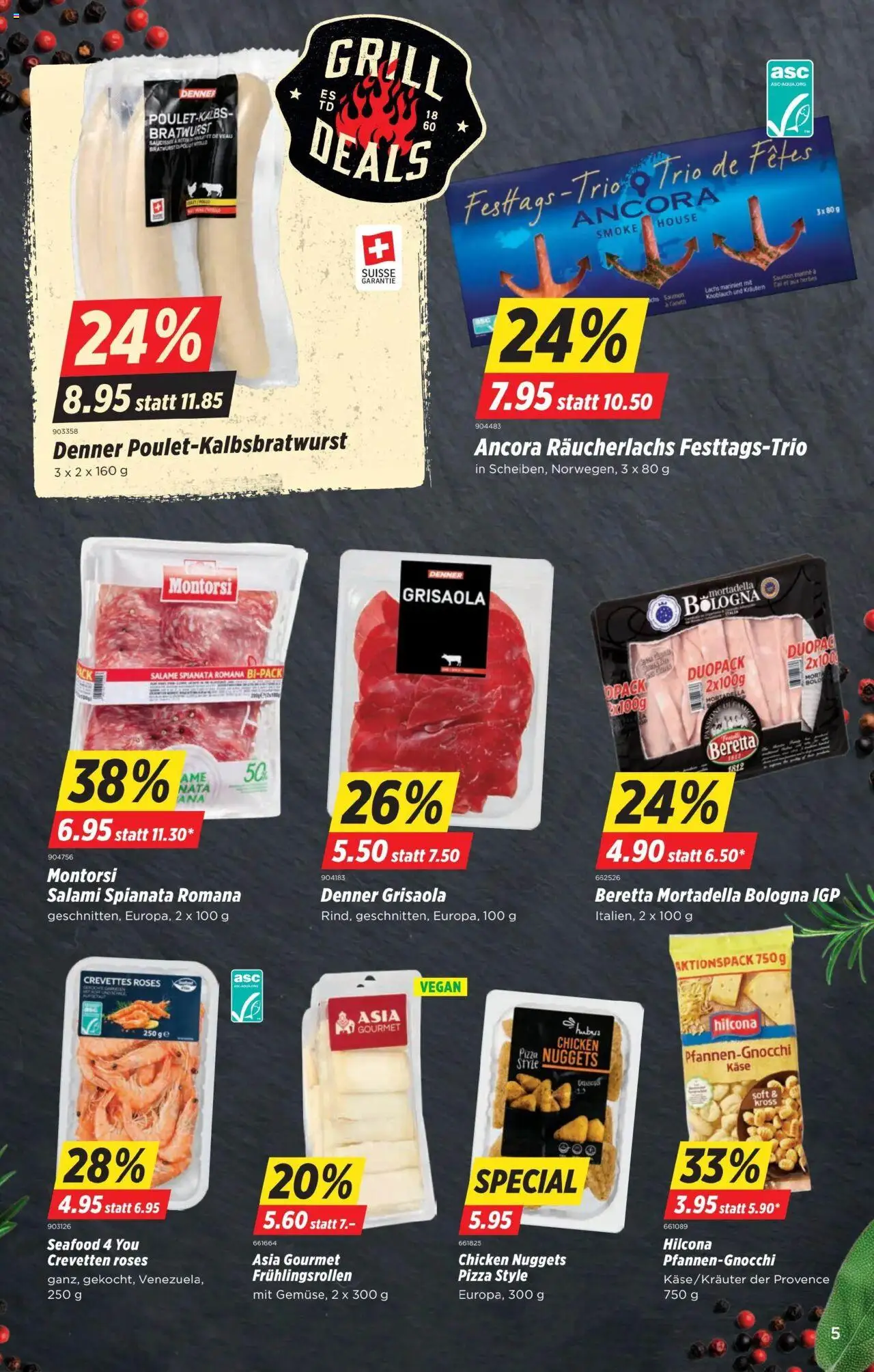 Denner Aktionen ab 05.08.2025 | Seite: 5 | Produkte: Käse, Räucherlachs, Knoblauch, Grill
