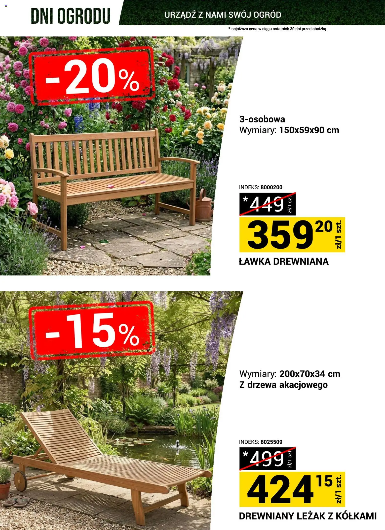 Merkury Market gazetka - Dni ogrodu od 18.04.2026 | Strona: 25 | Produkty: Ławka drewniana, Leżak