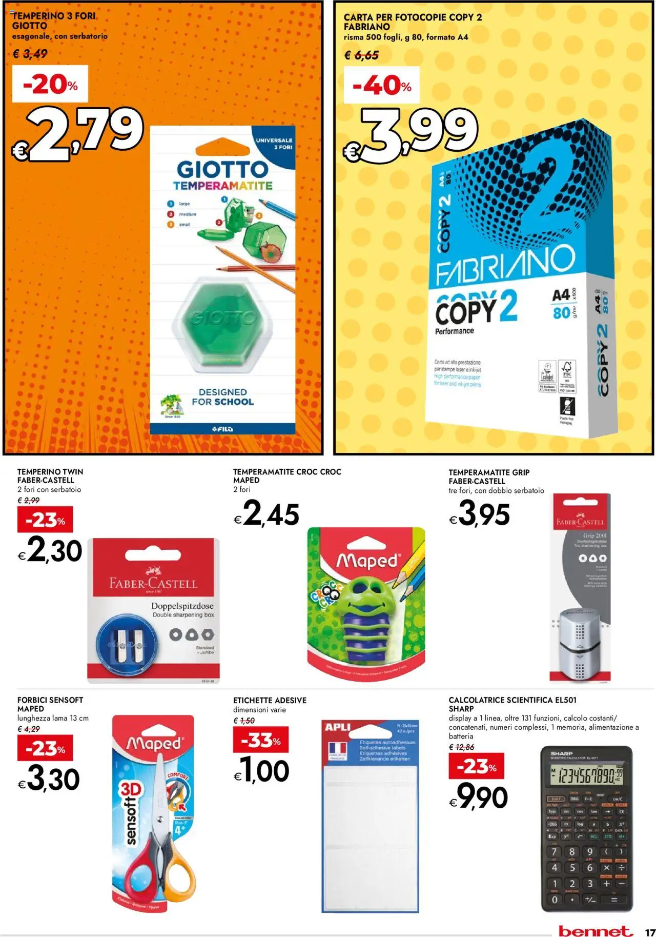 Volantino bennet del 31.07.2025 | Pagina: 17 | Prodotti: Temperamatite, Calcolatrice, Temperino, Batteria