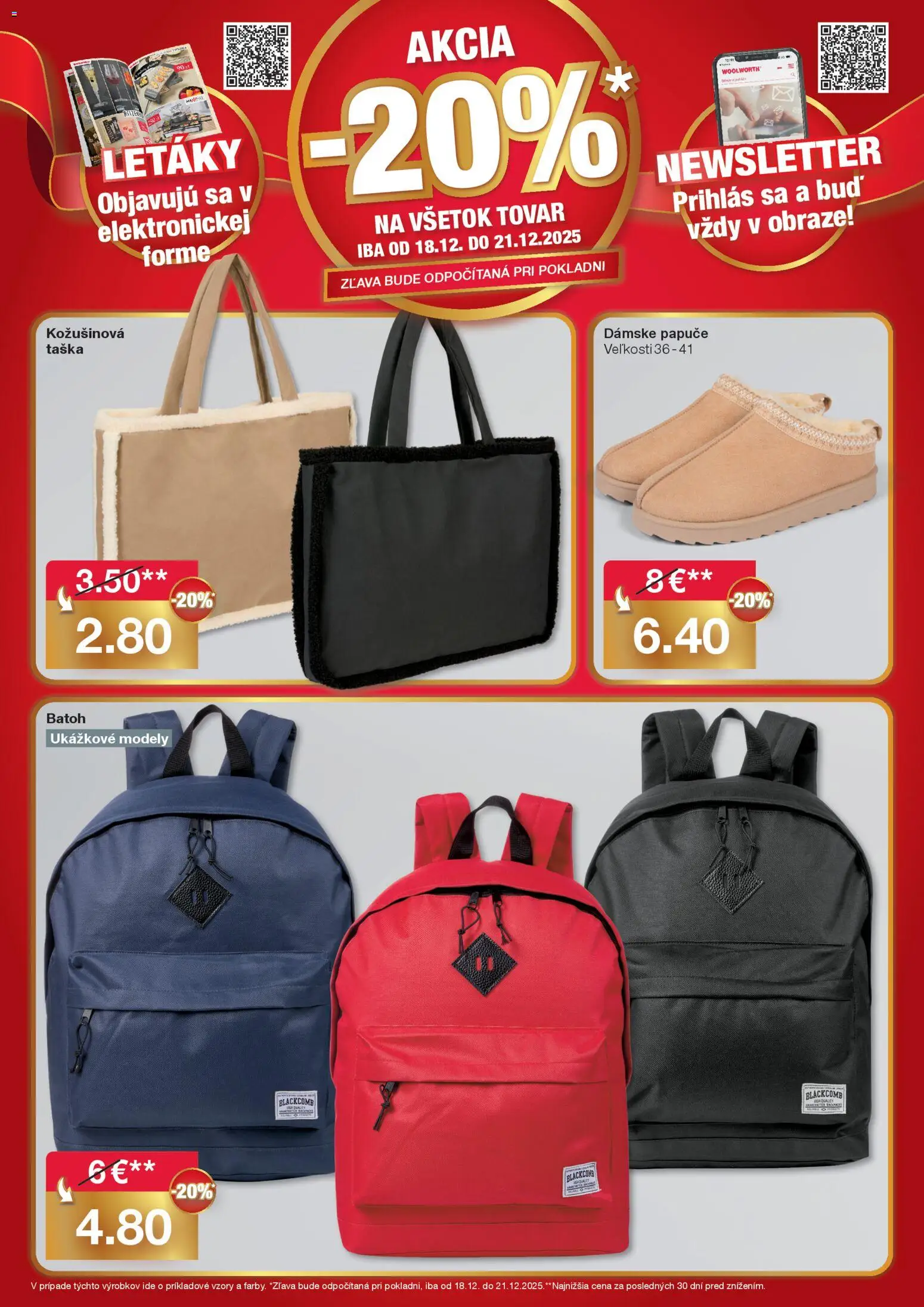 Nové Woolworth akcie – leták je platný od 15.12.2025 | Strana: 6 | Produkty: Papuče, Batoh, Taška