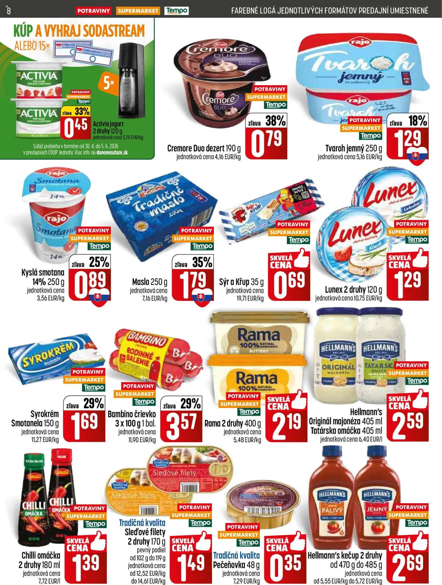 Nové COOP Jednota akcie – leták je platný od 30.04.2026 | Strana: 8 | Produkty: Sodastream, Kečup, Tvaroh, Rama