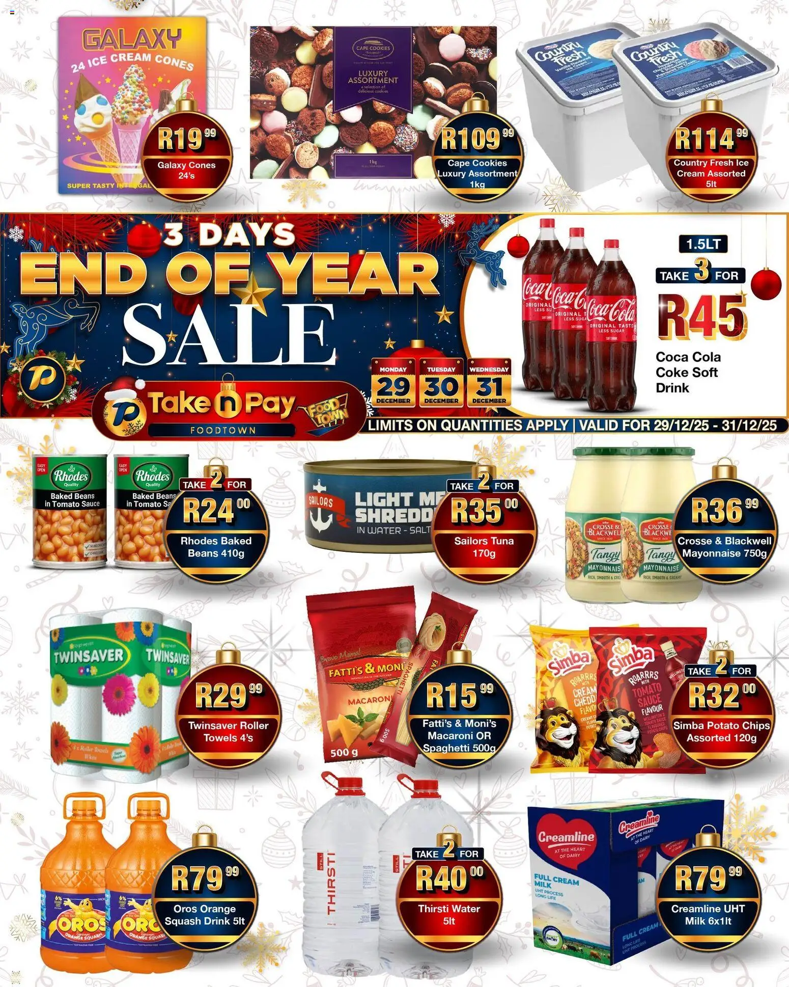 New Take n Pay catalogue – valid from 29.12.2025 | Page: 2 | Products: Baked beans, Squash, Ice cream, Water