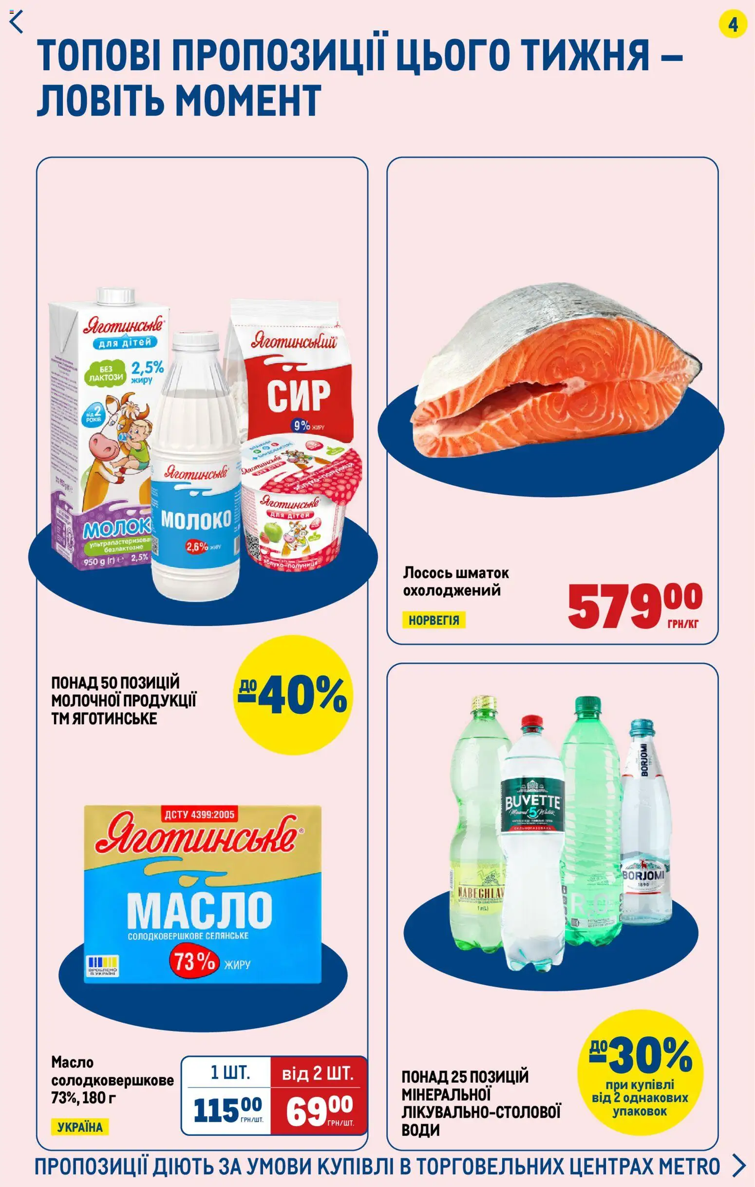 Metro Kаталог - дійснийкції з 23.04.2026 | Сторінка: 4 | Товари: Лосось, Молоко, Масло