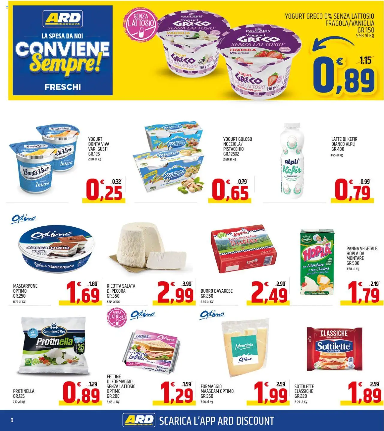 Volantino ARD Discount del 22.09.2025 | Pagina: 8 | Prodotti: Panna, Latte, Ricotta, Mascarpone