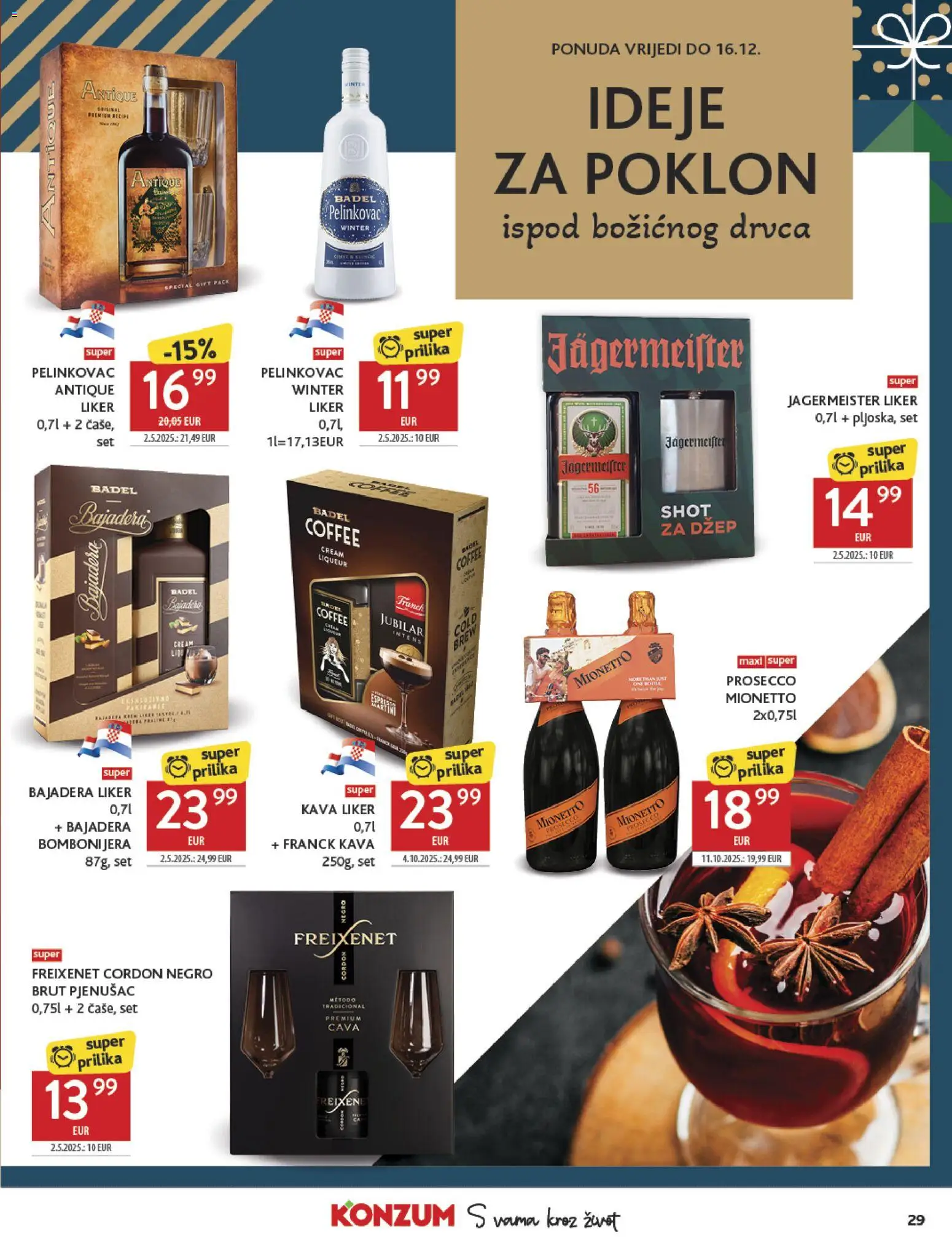 Konzum katalog | vrijedi od 26.11.2025 | Stranica: 29 | Proizvodi: Pelinkovac, Prosecco, Jägermeister, Liker