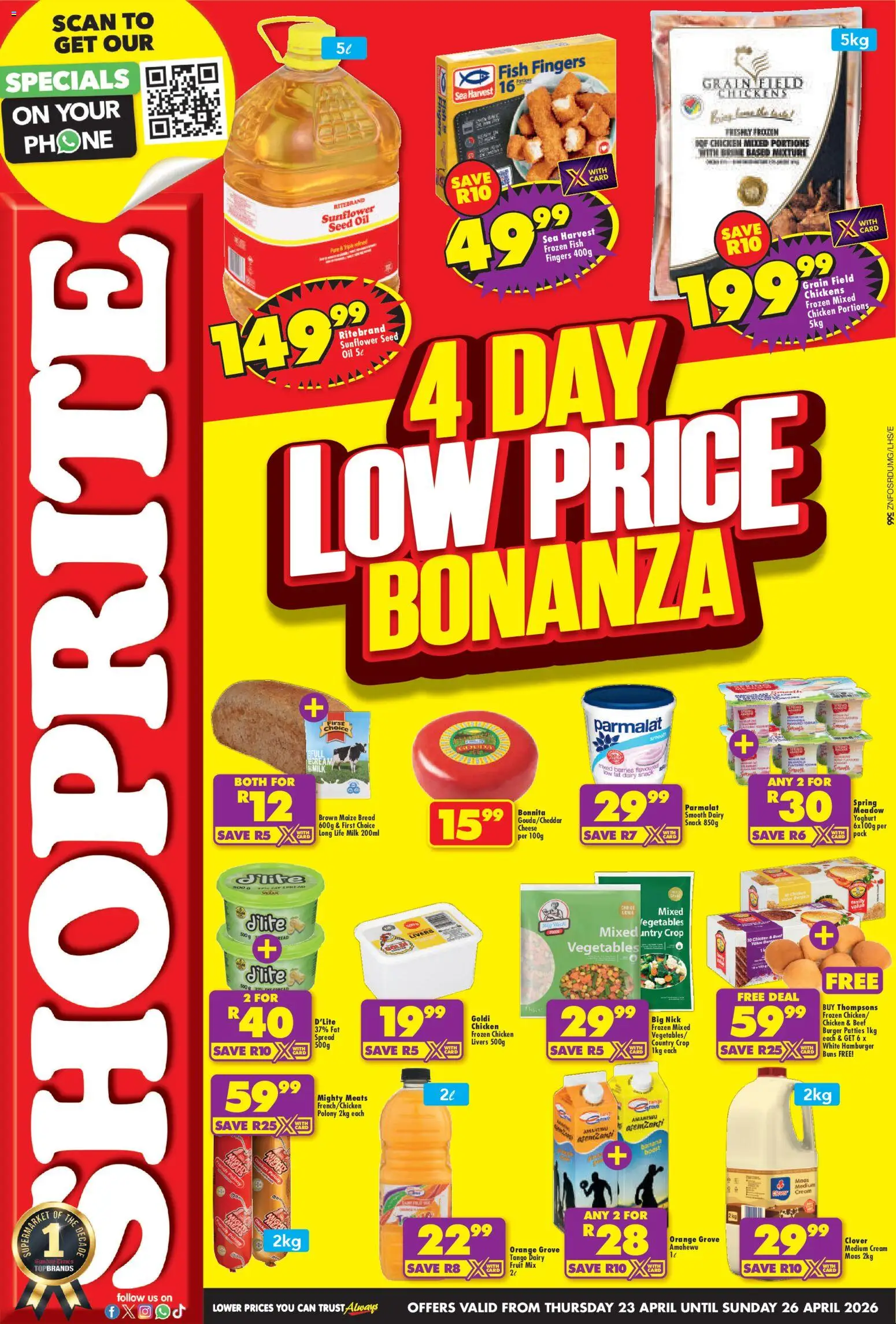 New Shoprite catalogue – valid from 23.04.2026 | Page: 1 | Products: Oil, Juice, Beef, Fat spread
