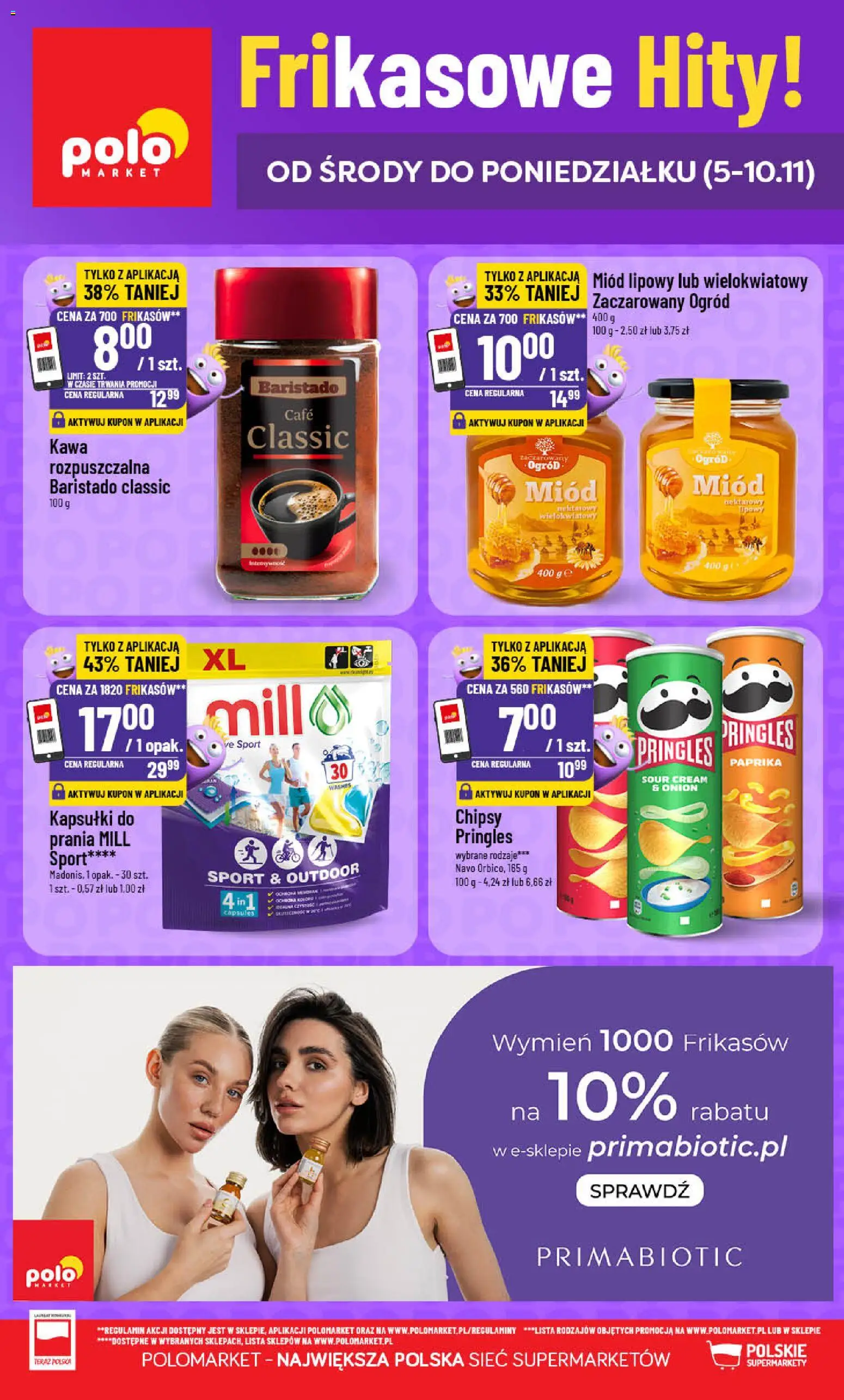 POLOmarket Gazetka - Frikasowe Hity od 05.11.2025 | Strona: 1 | Produkty: Chipsy, Miód, Kawa, Pringles