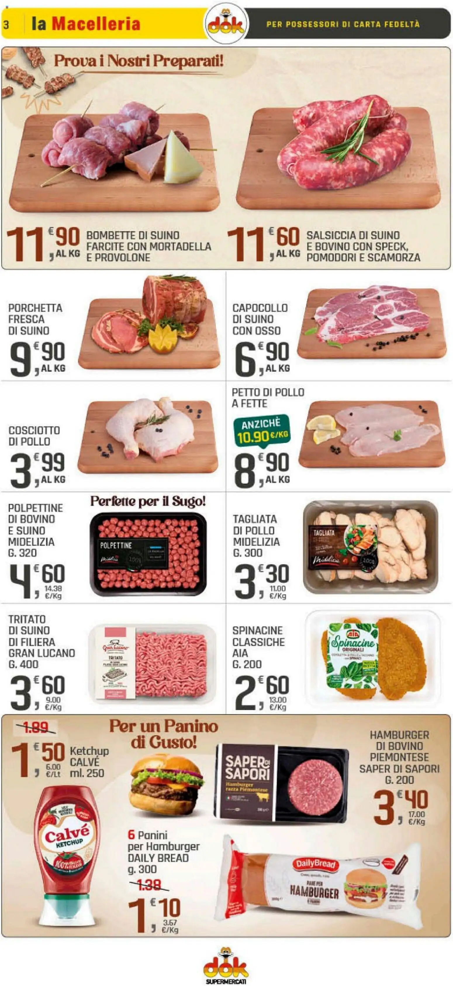 Volantino DOK del 09.01.2026 | Pagina: 3 | Prodotti: Bovino, Salsiccia, Pomodori, Hamburger
