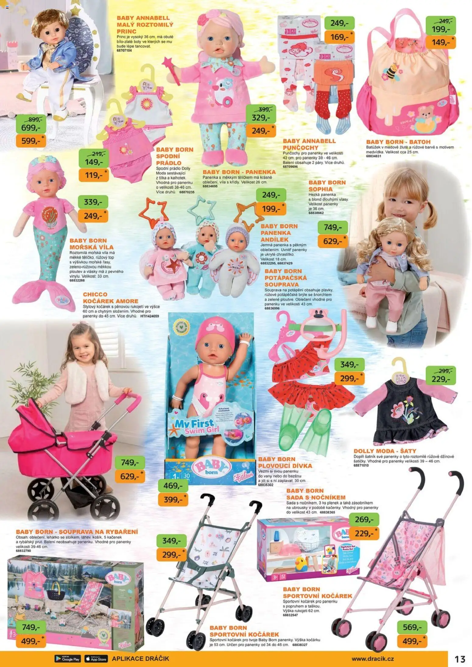 Dráčik leták od 16.04.2026 | Strana: 13 | Produkty: Panenka, Potápěčské brýle, Ubrousky, Kočárek