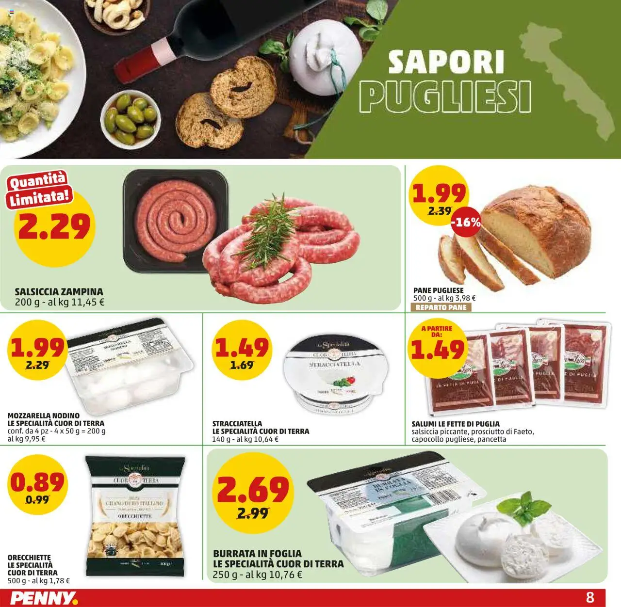 Volantino PENNY del 19.06.2025 | Pagina: 8 | Prodotti: Mozzarella, Prosciutto, Salsiccia, Orecchiette