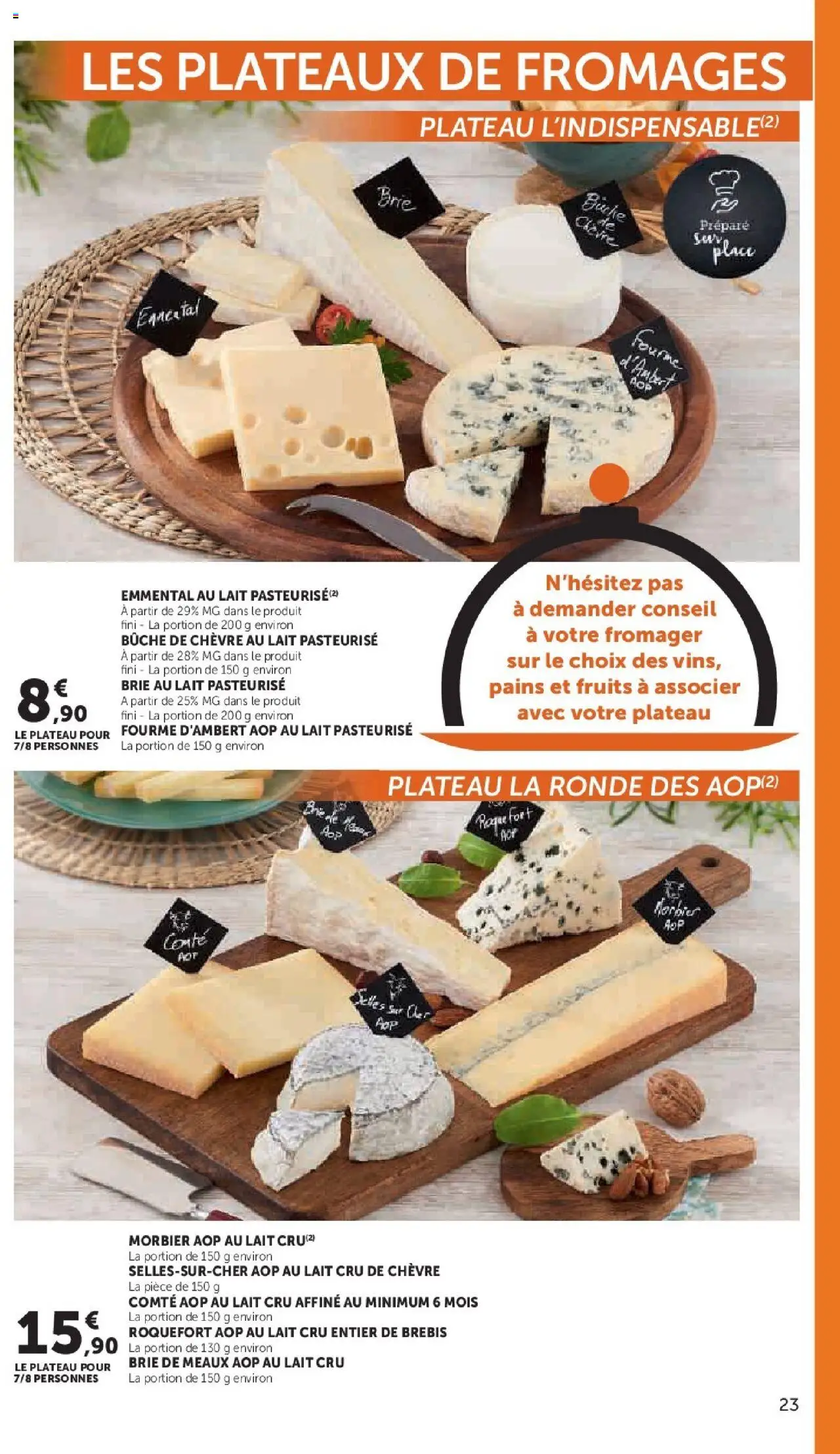{H1} | Page: 23 | Produits: Plateau, Emmental, Brie de meaux aop, Lait