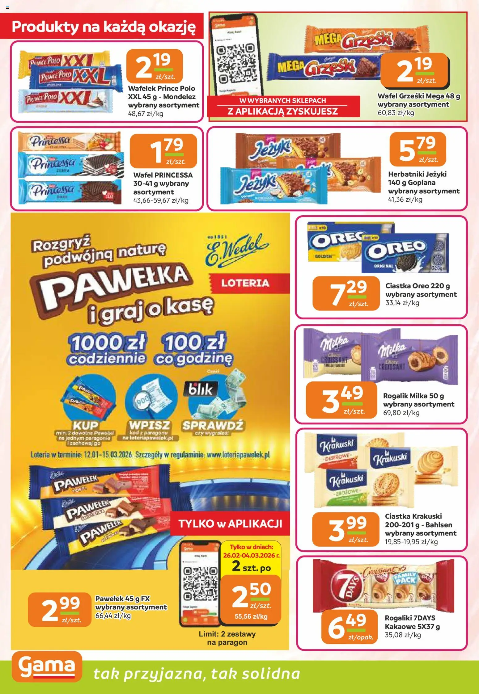Gama Gazetka od 26.02.2026 | Strona: 4 | Produkty: Prince polo xxl, Milka, Ciastka Oreo, Ciastka