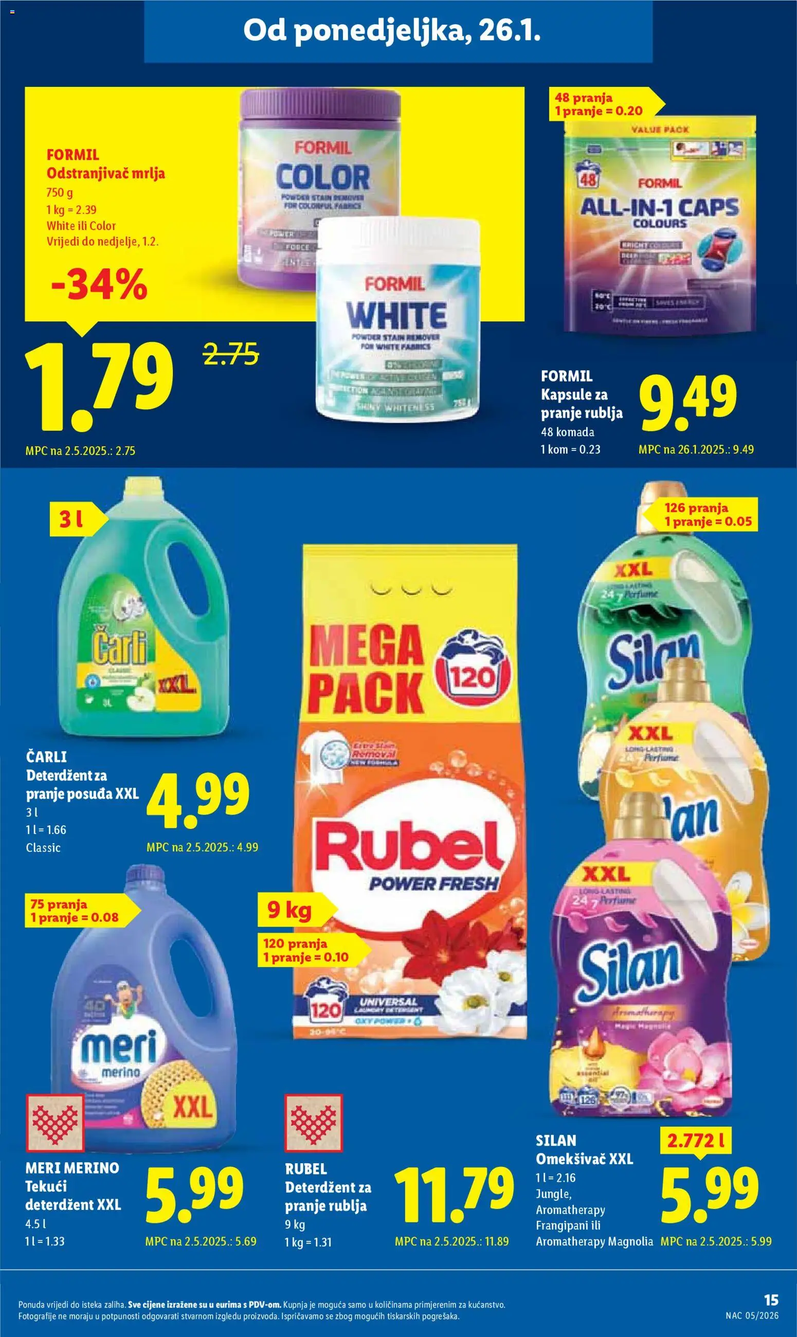 Lidl katalog | vrijedi od 26.01.2026 | Stranica: 15 | Proizvodi: Deterdžent za pranje rublja, Omekšivač, Tekući deterdžent, Kapsule za pranje rublja