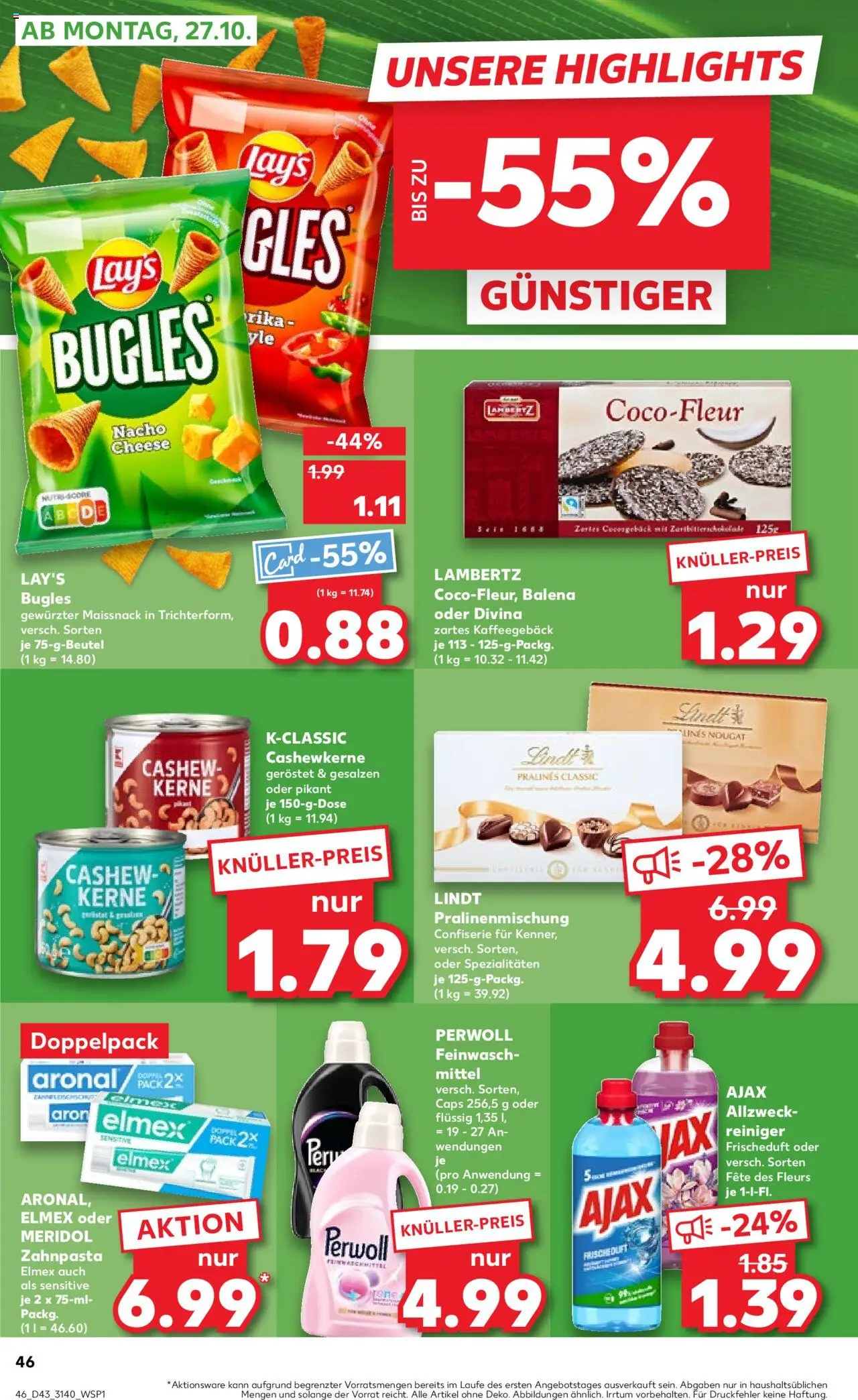 Kaufland prospekt Leipzig	 – gültig ab 23.10.2025 | Seite: 46 | Produkte: Perwoll, Zahnpasta, Lindt, Chips