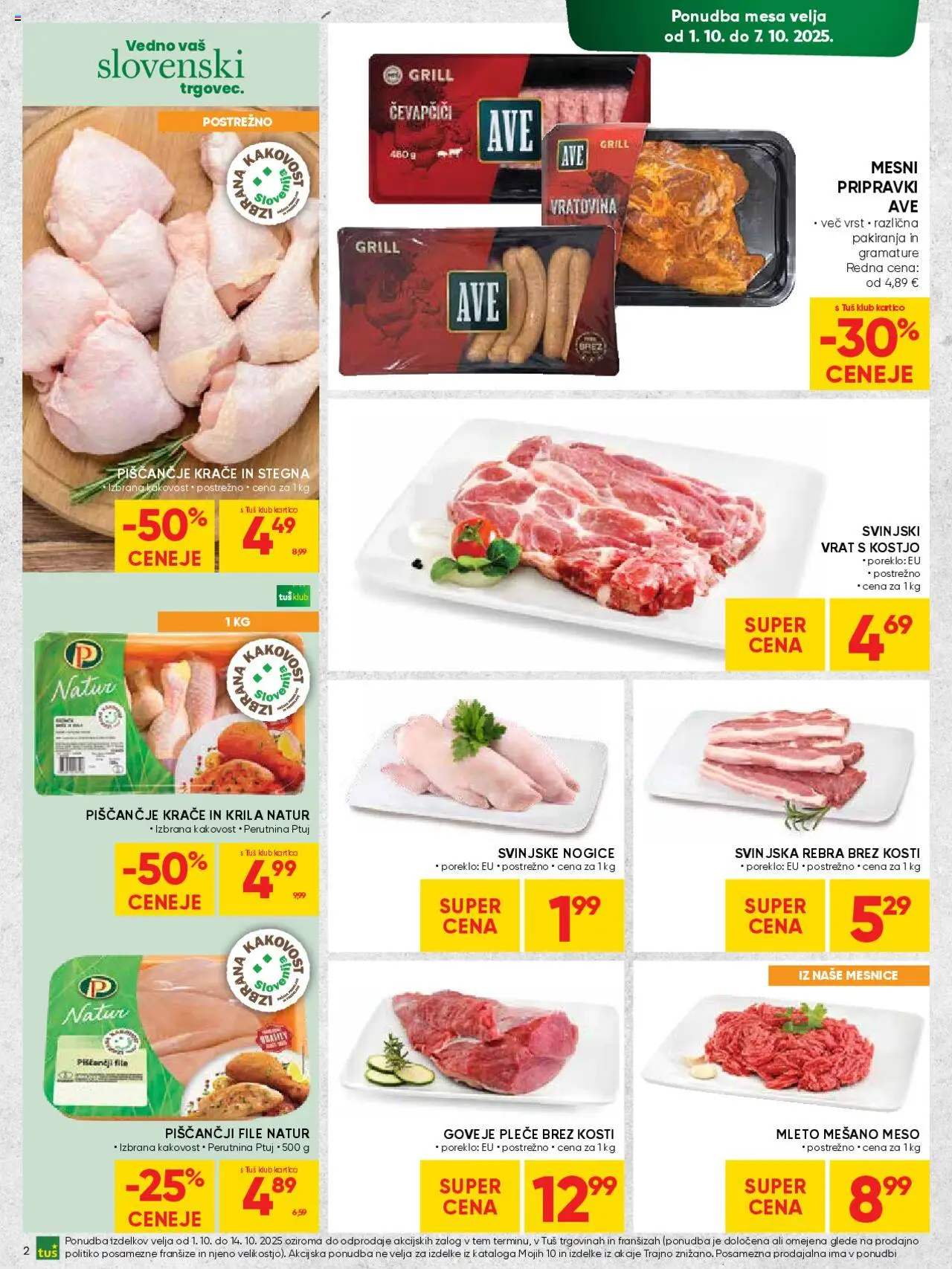 Novi Tuš katalog ponudbe – veljaven od 01.10.2025 | Stran: 2 | Izdelki: Čevapčiči, Vratovina, Grill