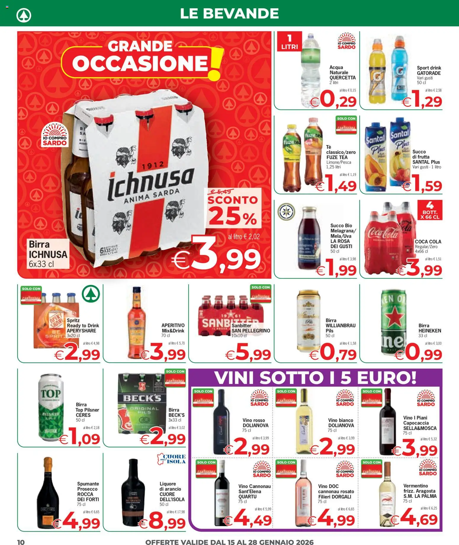 Volantino Despar del 15.01.2026 | Pagina: 10 | Prodotti: Acqua, Vino, Vino rosso, Coca Cola