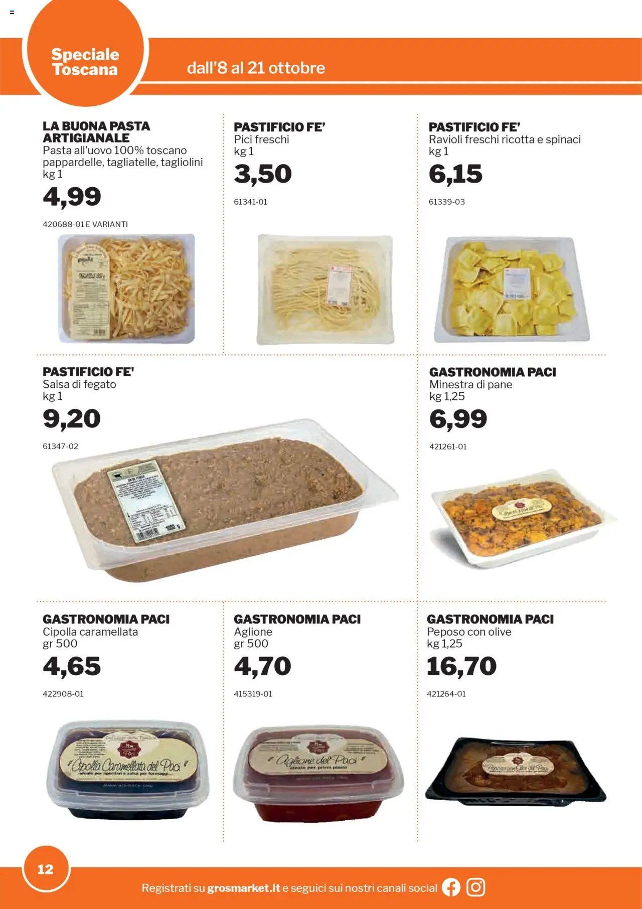 Volantino Sogegross del 08.10.2025 | Pagina: 12 | Prodotti: Salsa, Pasta, Ravioli, Ricotta