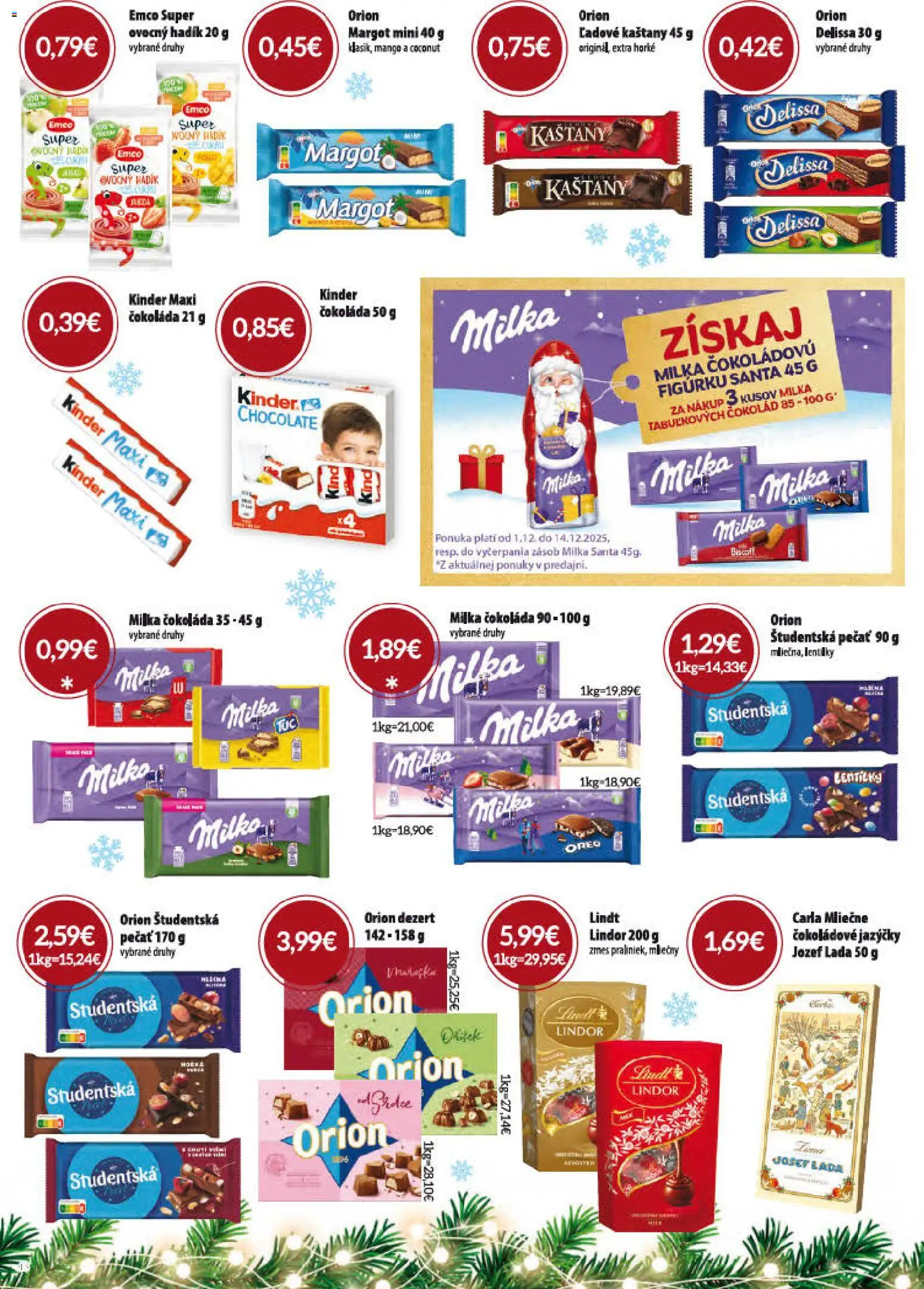 Nové CBA Verex akcie – leták je platný od 01.12.2025 | Strana: 13 | Produkty: Lindor, Čokoláda, Študentská pečať, Milka