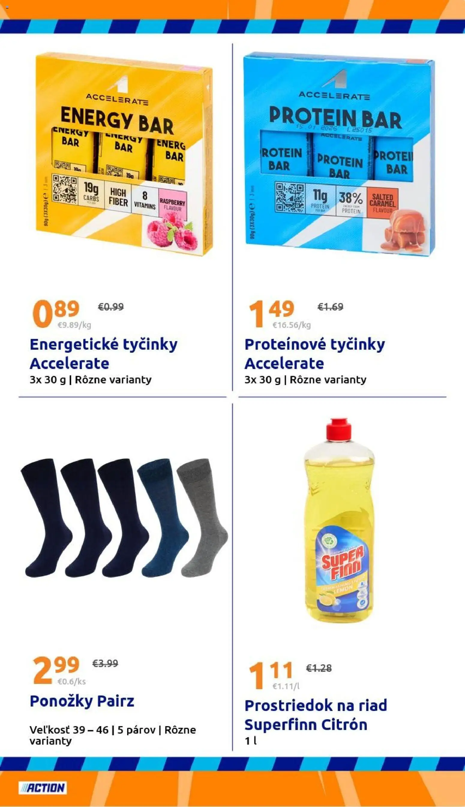 Nové Action akcie – leták je platný od 07.01.2026 | Strana: 21 | Produkty: Proteínové tyčinky, Protein, Ponožky
