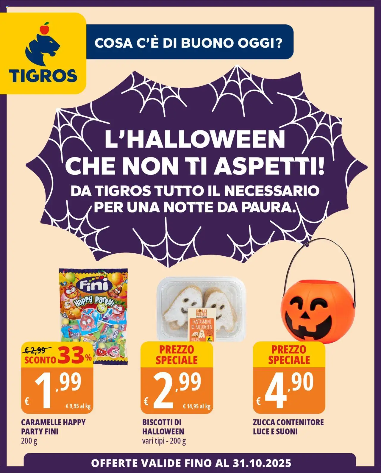 Volantino Tigros del 16.10.2025 | Pagina: 1 | Prodotti: Caramelle, Fantasmini, Zucca, Contenitore