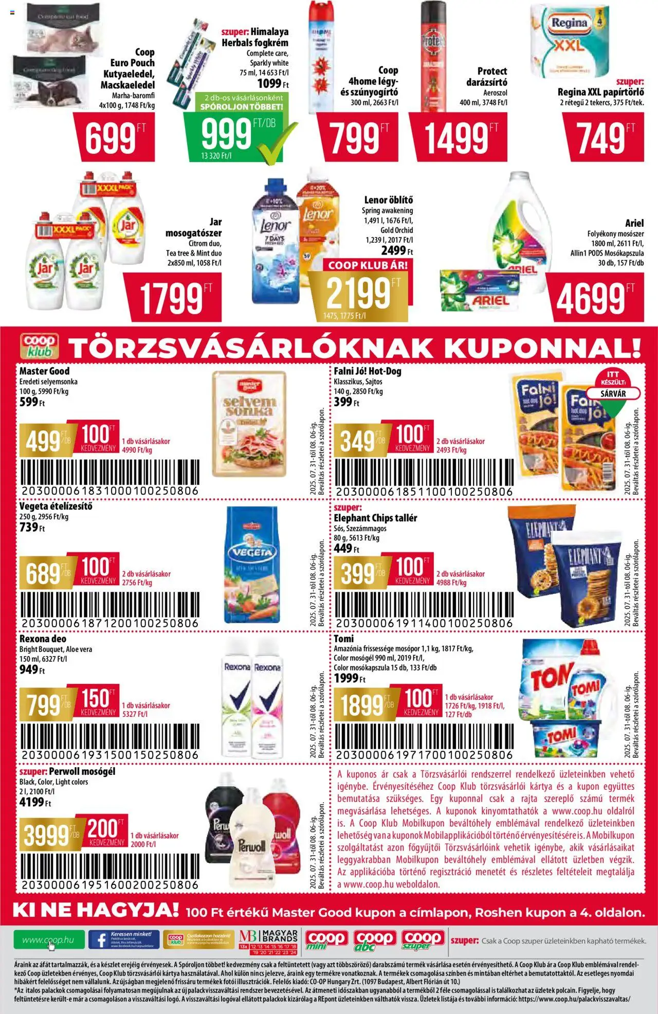 COOP akciós ujság - amely érvényes a következő dátumtól: 31.07.2025 | Oldal: 8 | Termékek: Ariel, Fogkrém, Mosogatószer, Ételízesítő