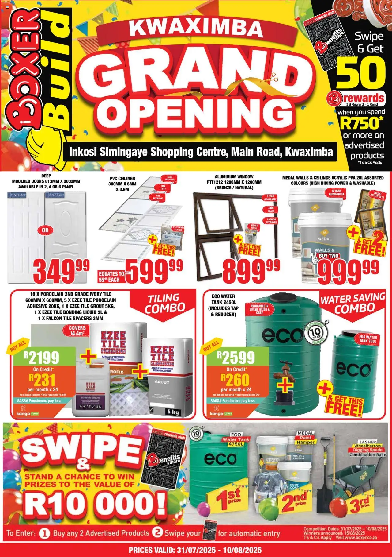 Boxer - KwaZulu-Natal - KwaXimba Build Grand Opening │ valid from 31.07.2025 | Page: 1 | Products: Dates, Tank, Spade, Water