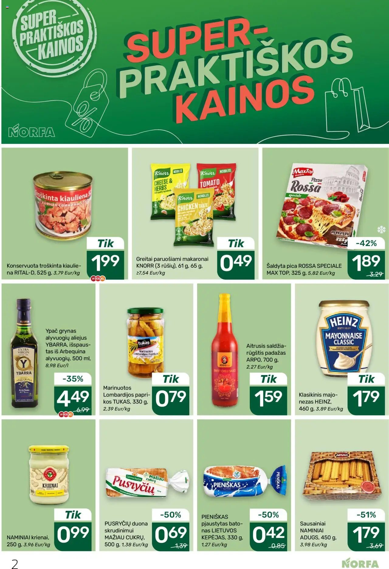 NORFA akcijos nuo 02.10.2025 | Puslapis: 2 | Prekių: Sausainiai, Duona skrudinimui, Pica, Padažas