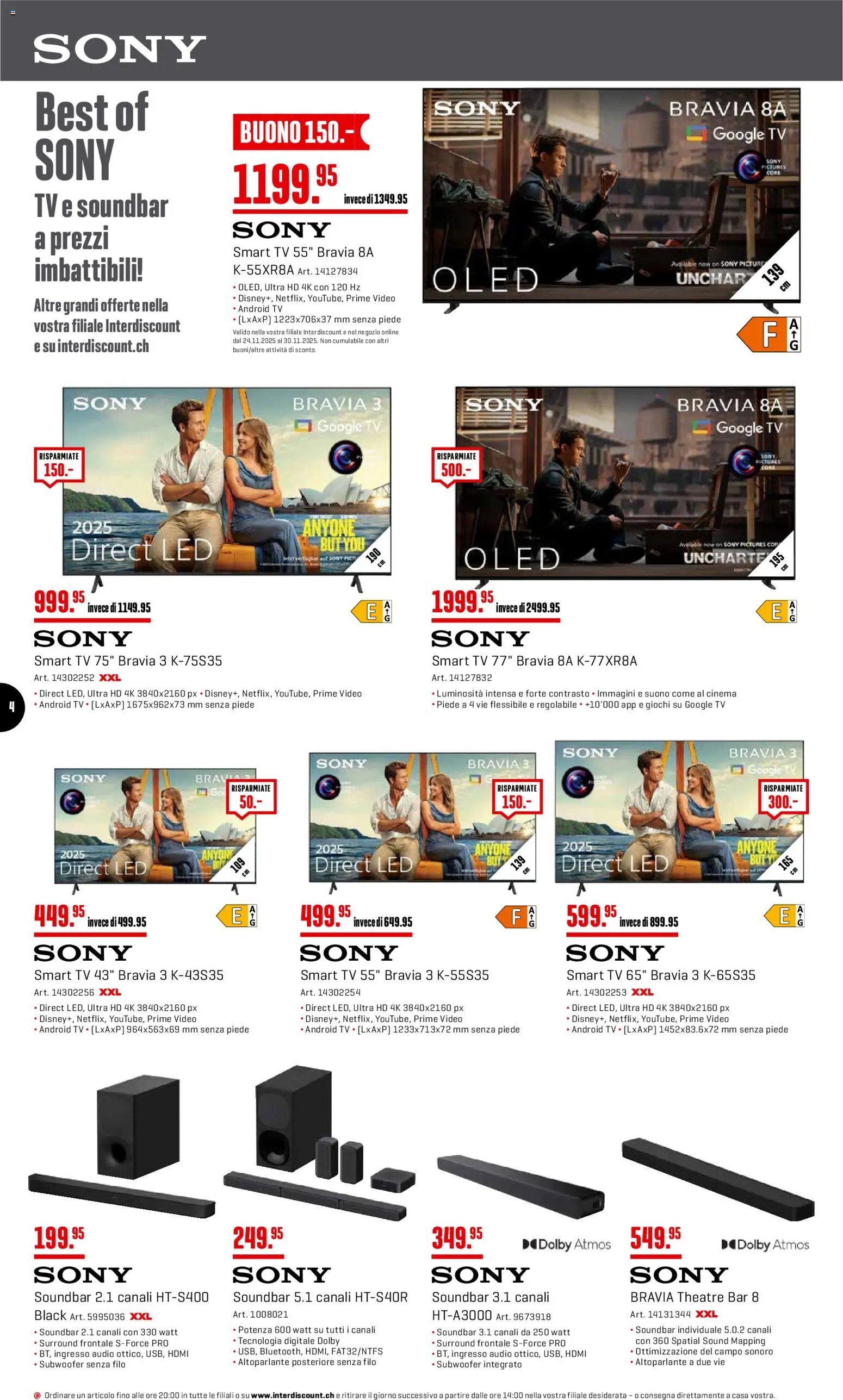 Interdiscount Aktionen IT – gültig ab 24.11.2025 | Seite: 4 | Produkte: Audio, Soundbar, TV, Sony