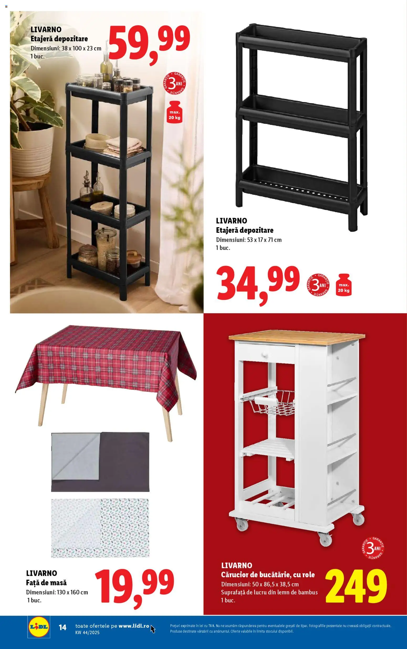 Noul catalog Lidl – valabil de la 27.10.2025 | Pagină: 14 | Produse: Față de masă, Masă, Role, Etajeră