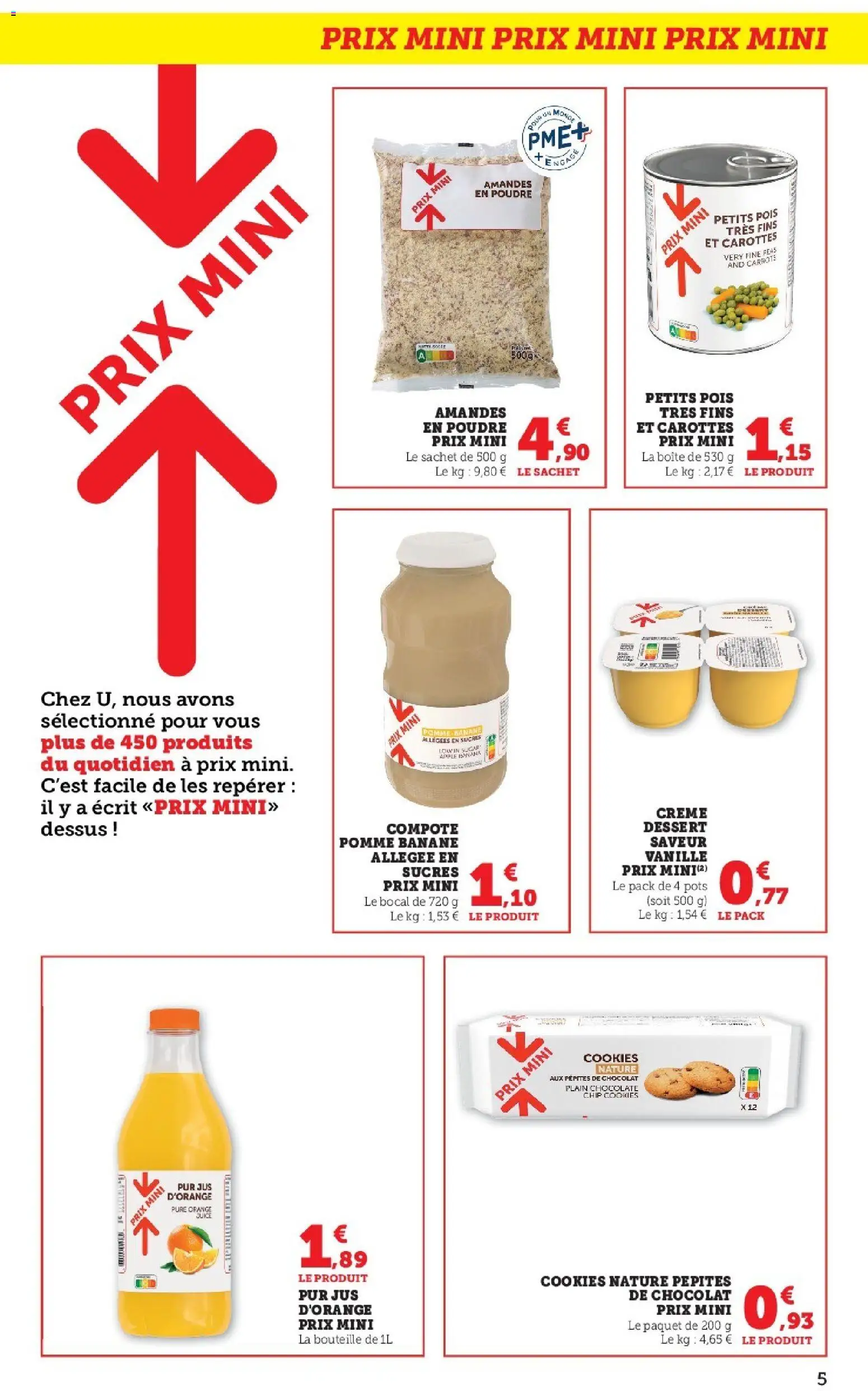 {H1} | Page: 5 | Produits: Pépites de chocolat, Pois, Jus, Amandes