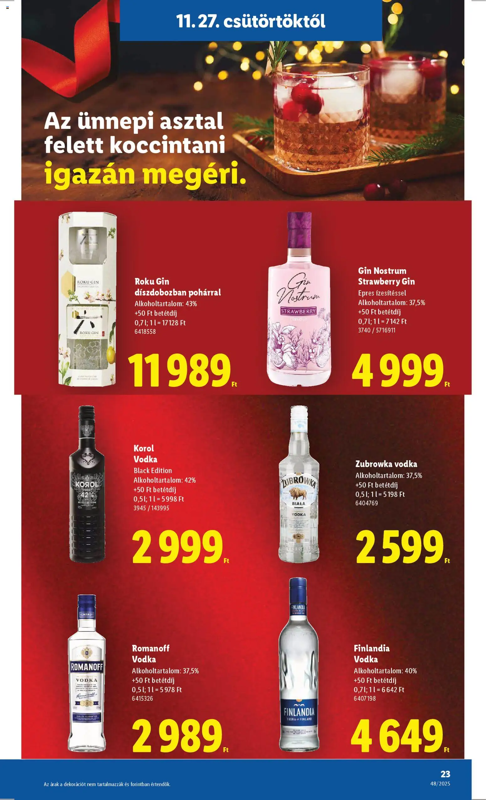 Lidl akciós ujság - amely érvényes a következő dátumtól: 27.11.2025 | Oldal: 23 | Termékek: Asztal, Gin, Vodka