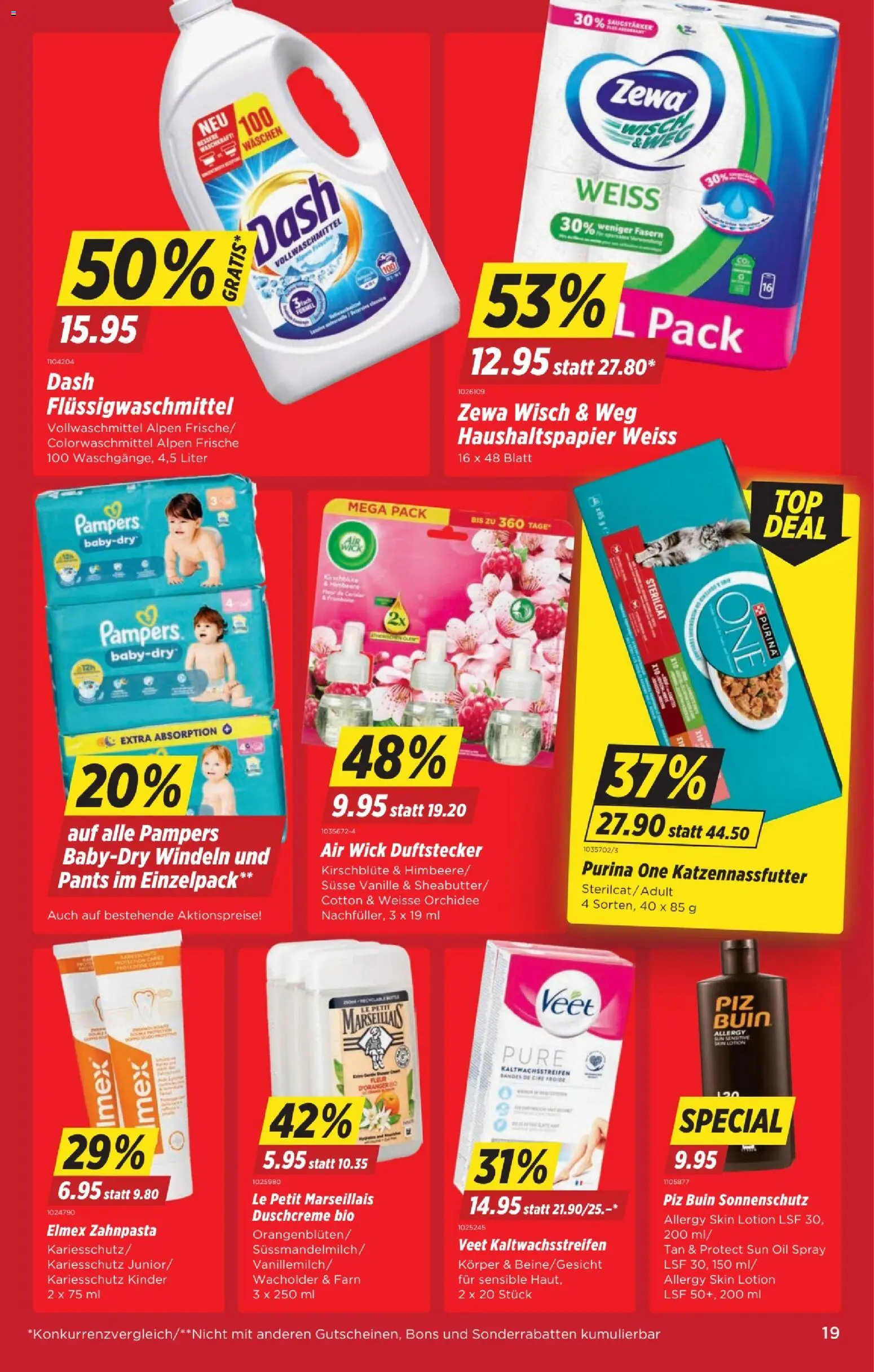 Denner aktionen – gültig ab 16.04.2026 | Seite: 19 | Produkte: Zahnpasta, Himbeere, Duschcreme, Pampers