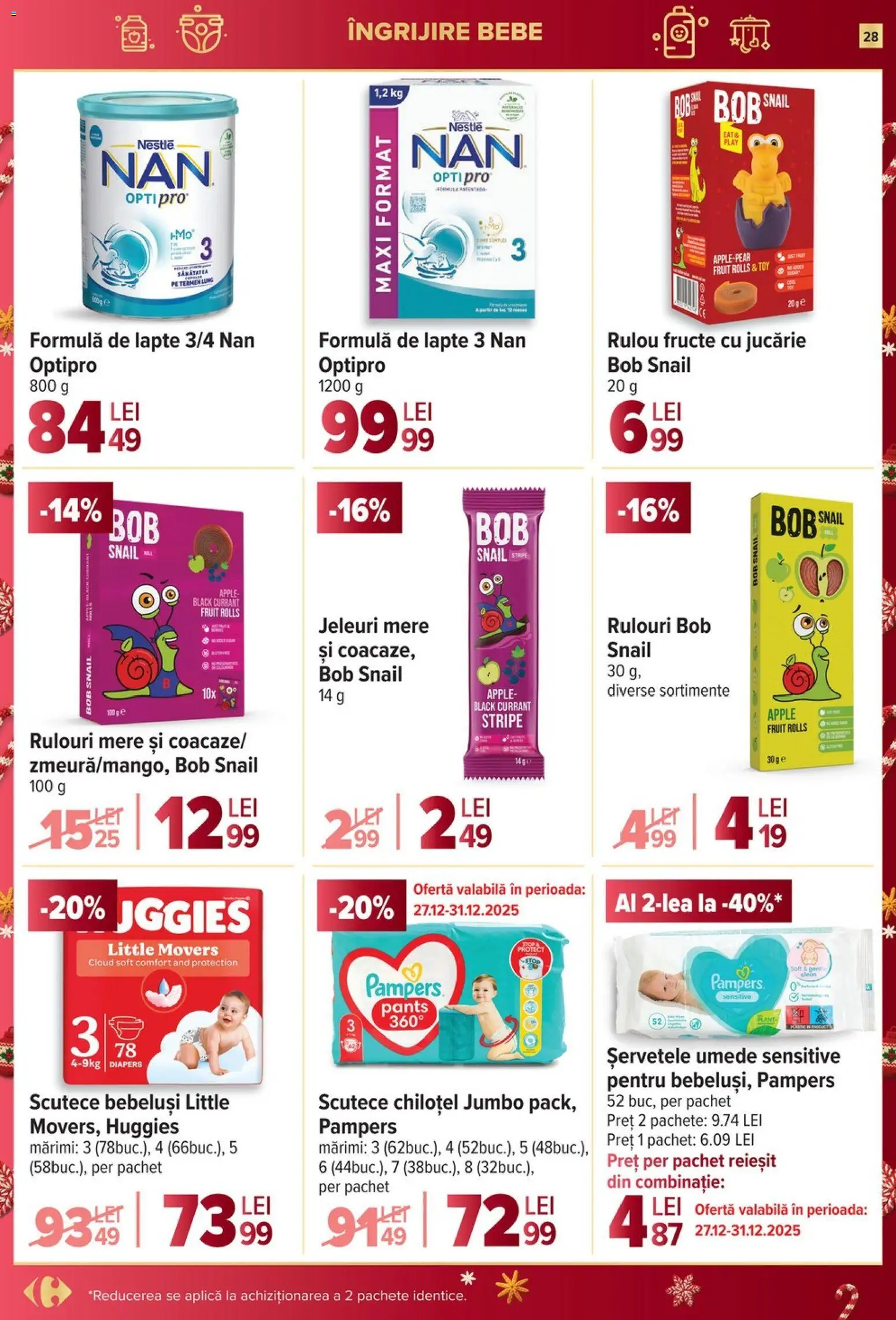 Noul catalog Carrefour – valabil de la 27.12.2025 | Pagină: 28 | Produse: Pomelo, Lapte, Șervețele umede, Scutece