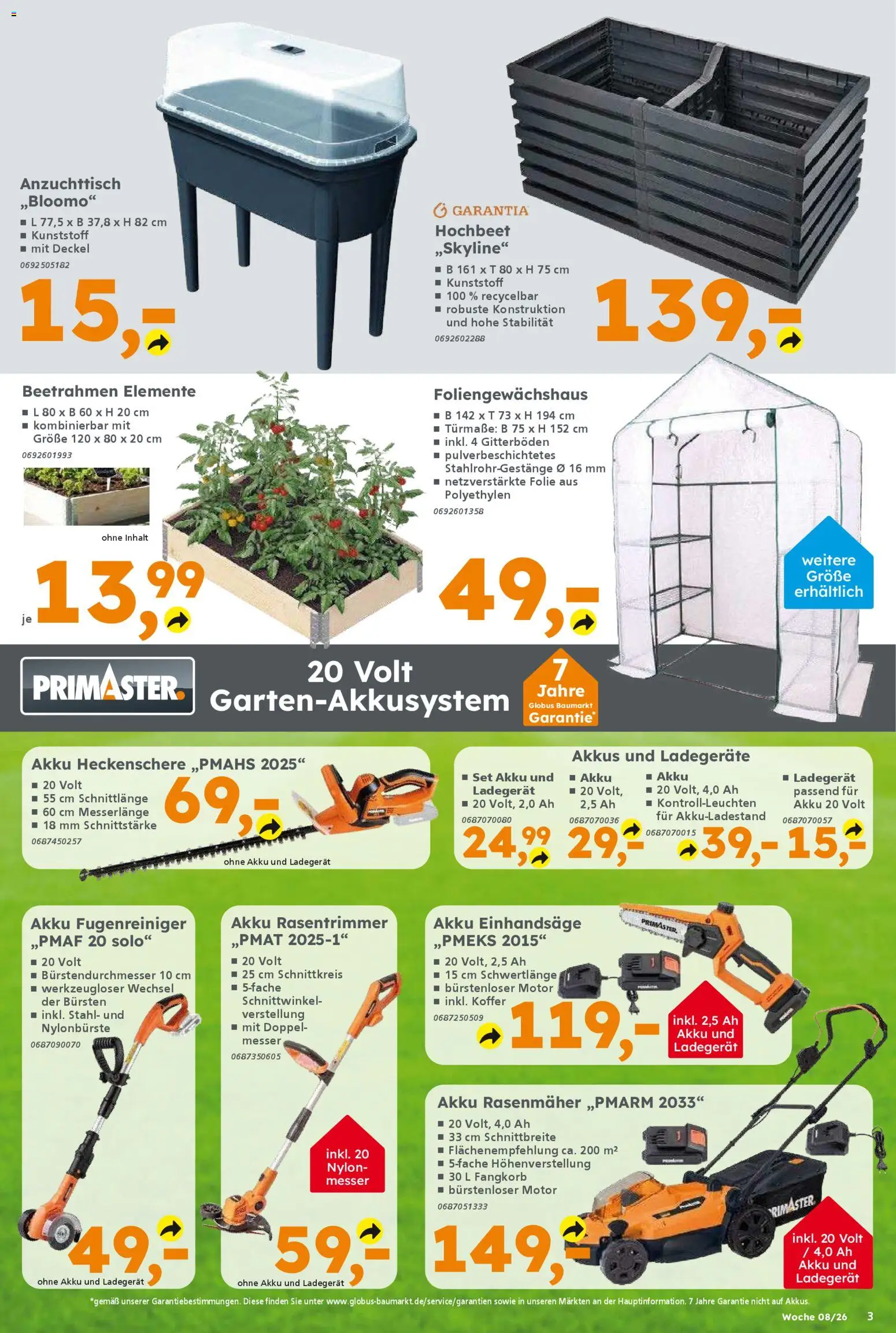 Globus Baumarkt prospekt Dietzenbach	 – gültig ab 16.02.2026 | Seite: 3 | Produkte: Hochbeet, Rasenmäher, Koffer, Ladegerät