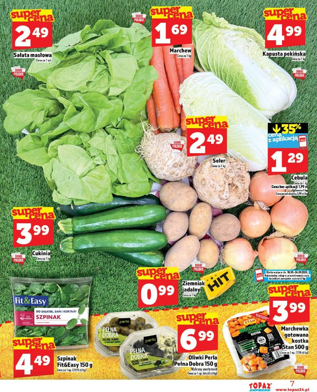 Topaz Gazetka - Express od 18.09.2025 | Strona: 7 | Produkty: Kapusta pekińska, Cukinia, Szpinak, Marchewka