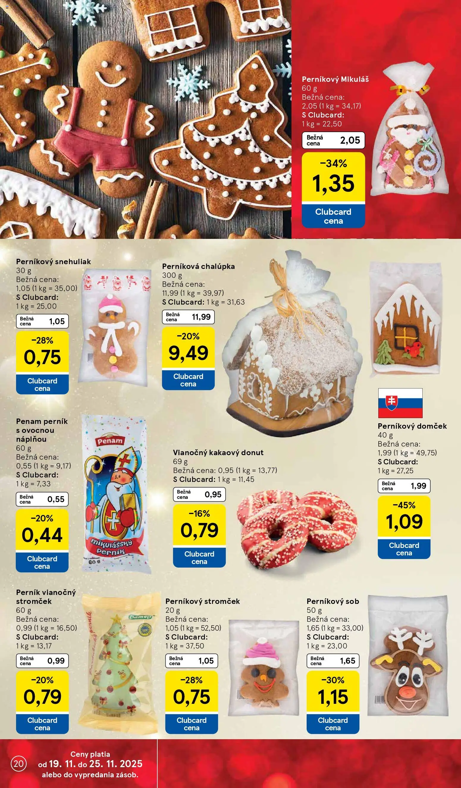 Nové Tesco akcie – leták je platný od 19.11.2025 | Strana: 20 | Produkty: Donut, Vianočný stromček