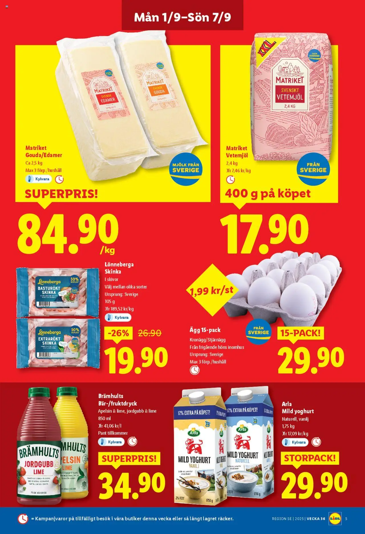 Lidl reklamblad aktuell från 01.09.2025 | Sida: 5 | Produkter: Mjölk, Ägg, Skinka, Lime