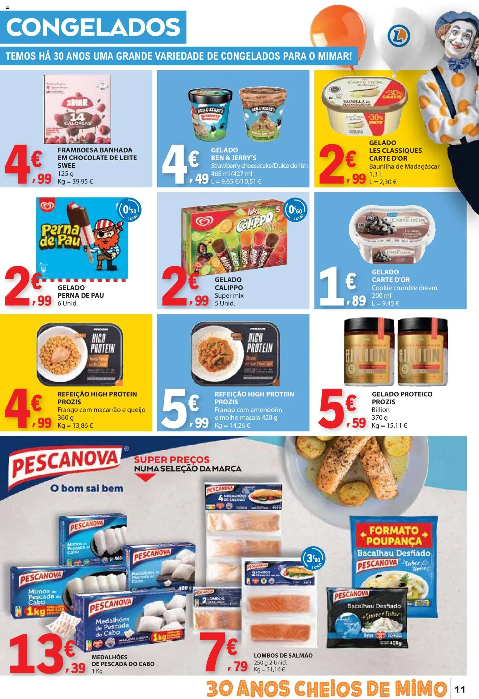 E.Leclerc folheto │ válido de 23.10.2025 | Página: 11 | Produtos: Pescada, Leite, Chocolate, Macarrão