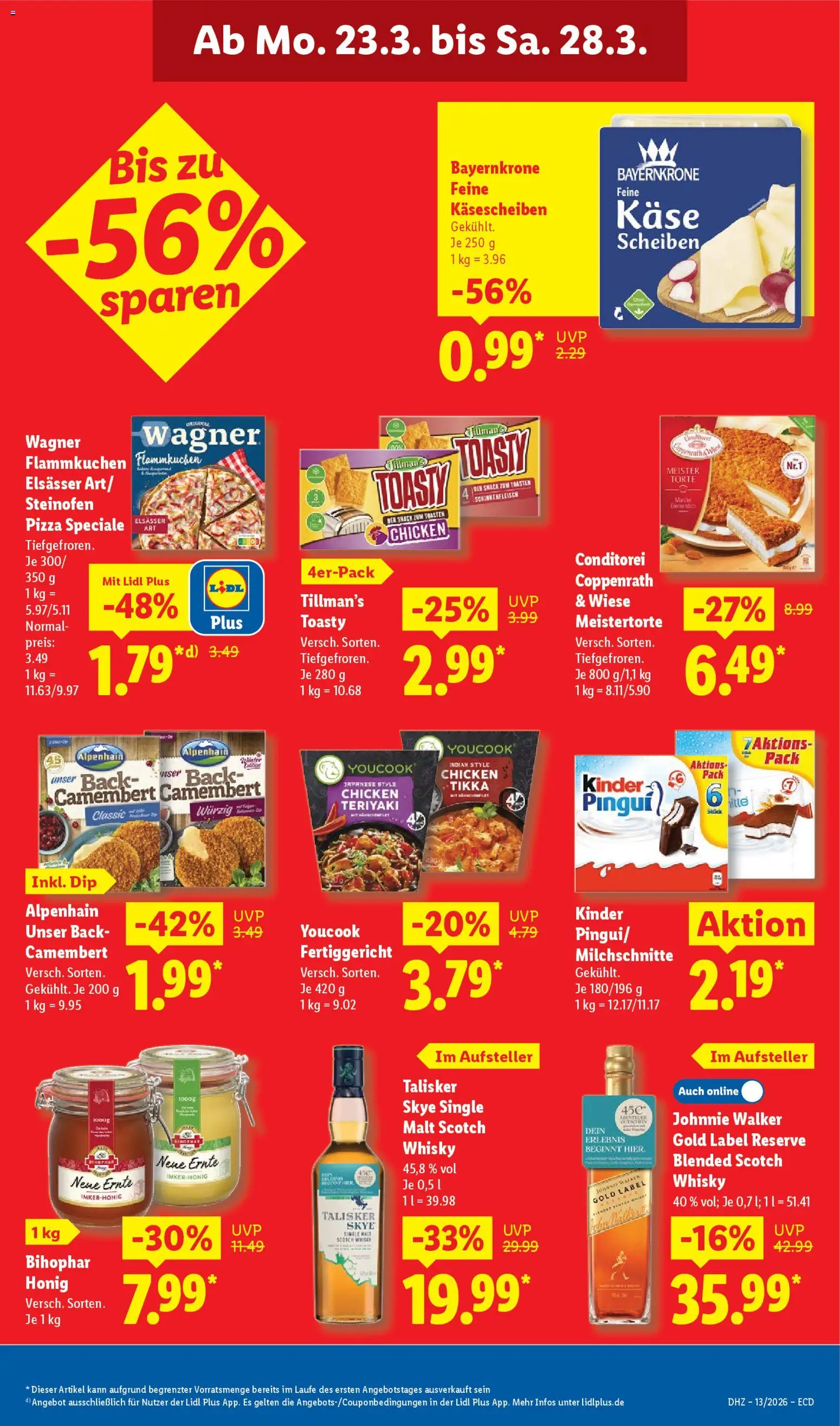 Lidl Prospekt – gültig ab 23.03.2026 | Seite: 17 | Produkte: Whisky, Toast, Pizza, Johnnie walker