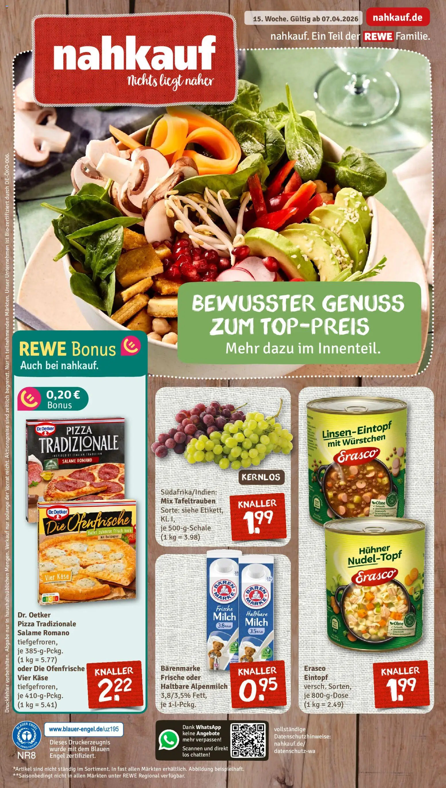Nahkauf Prospekt – gültig ab 07.04.2026 | Seite: 1 | Produkte: Milch, Käse, Ofenfrische, Pizza