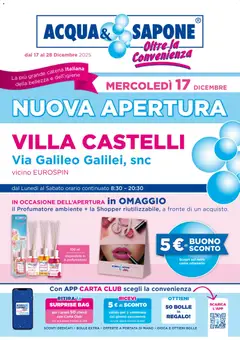 Anteprima del volantino Acqua e Sapone Nuova Apertura - Villa Castelli catalogo valido a partire dal 17.12.2025